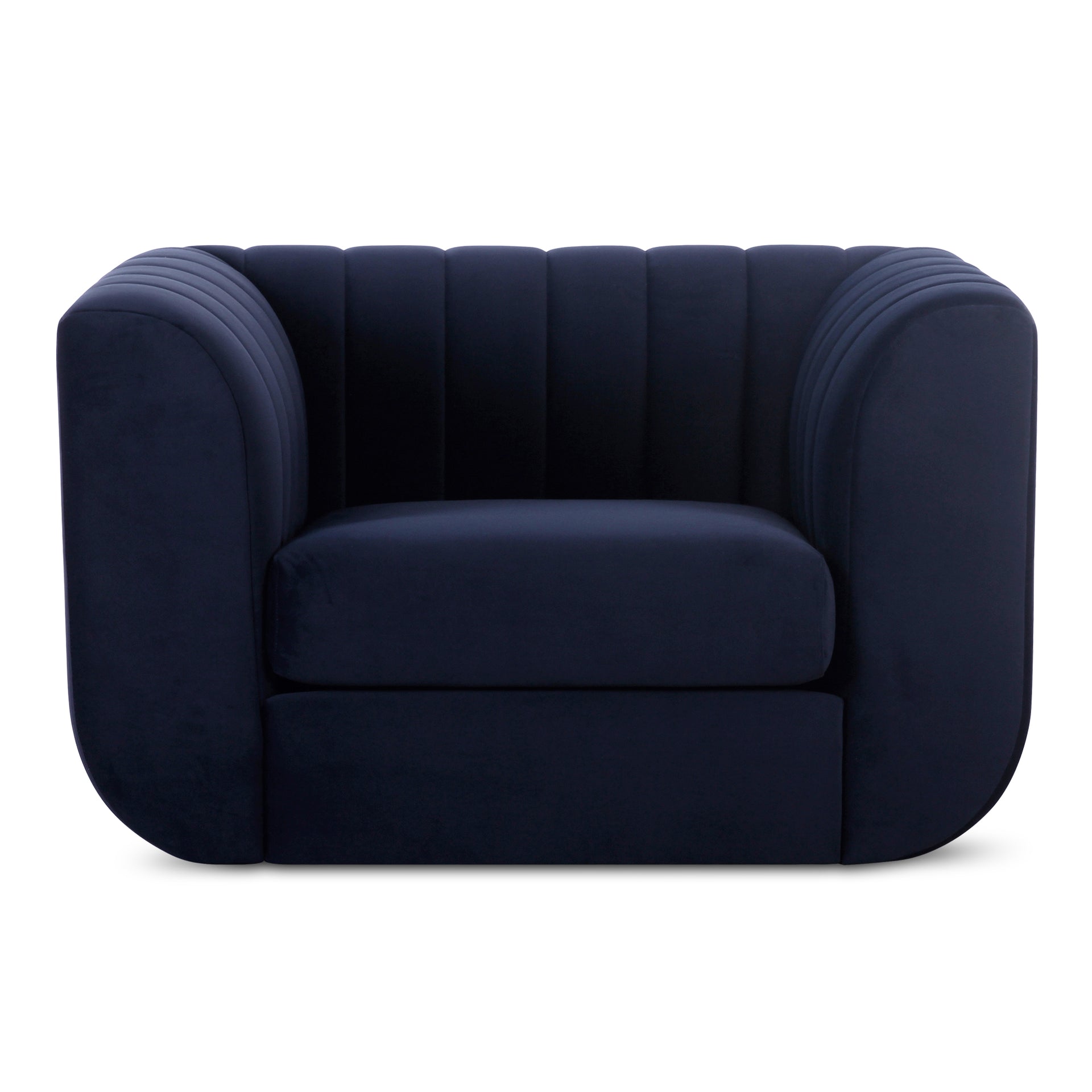 Corbin Lounge Chair, Contemporary Polyester Upholstery, Channel Detailing, Deep Blue