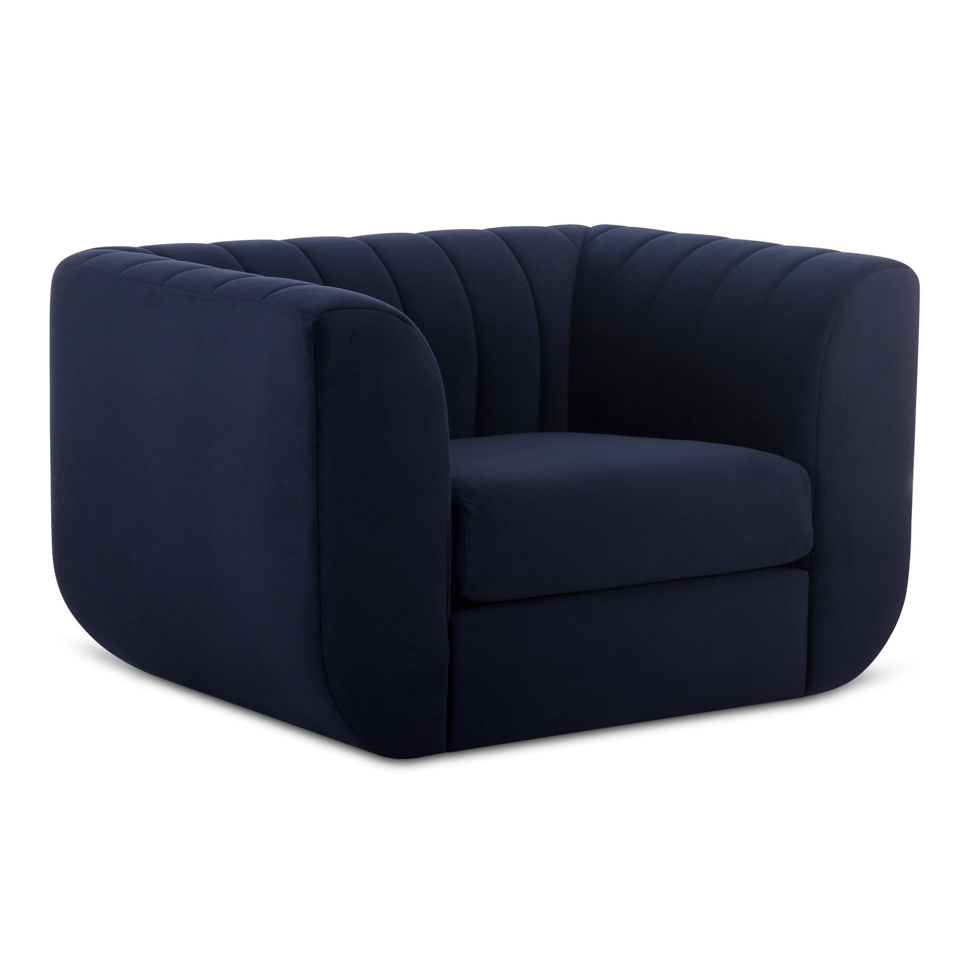 Corbin Lounge Chair, Contemporary Polyester Upholstery, Channel Detailing, Deep Blue