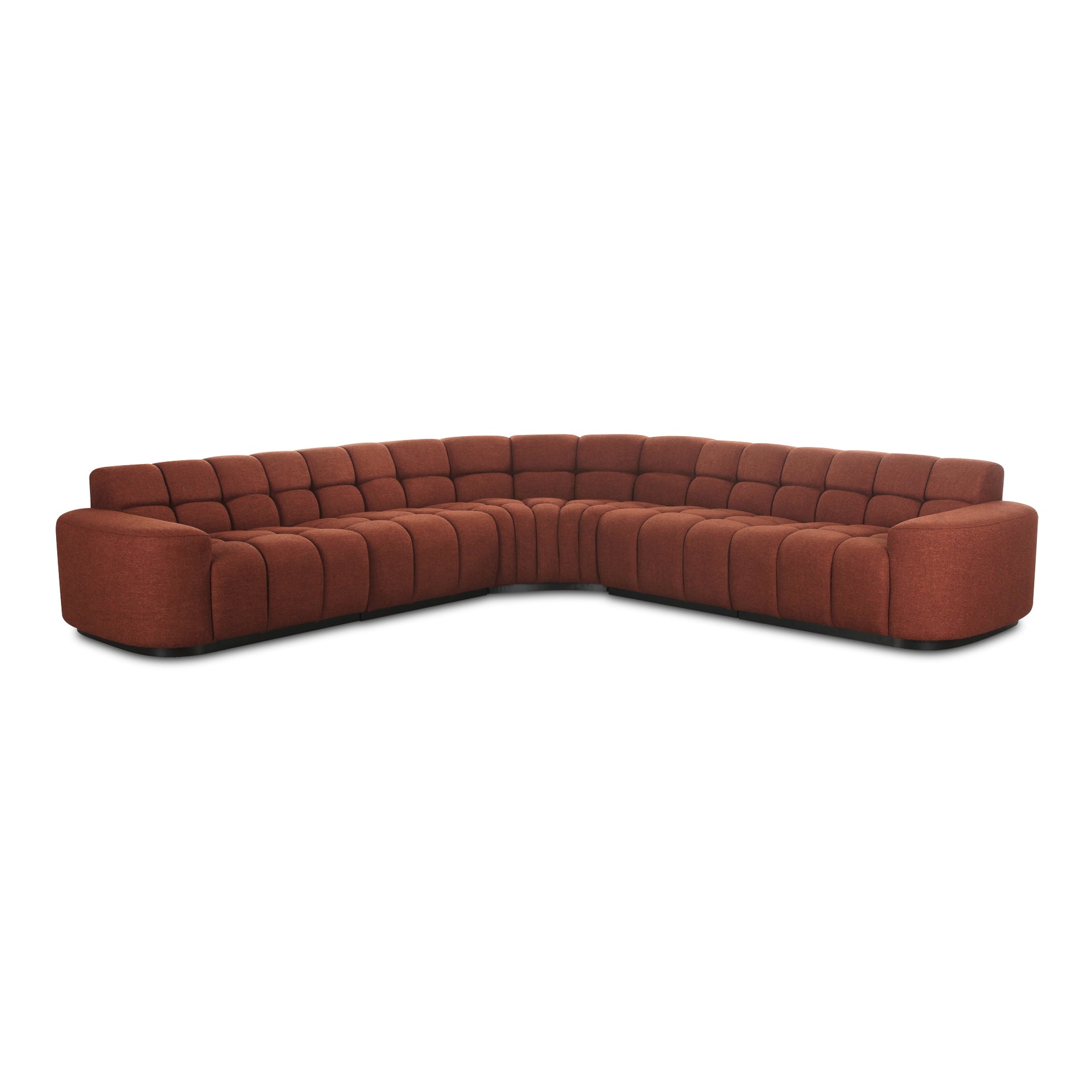 Breccan L-Shaped Sectional, Polyester-Linen Upholstery, Square Tufting, Rust, 5 Seater