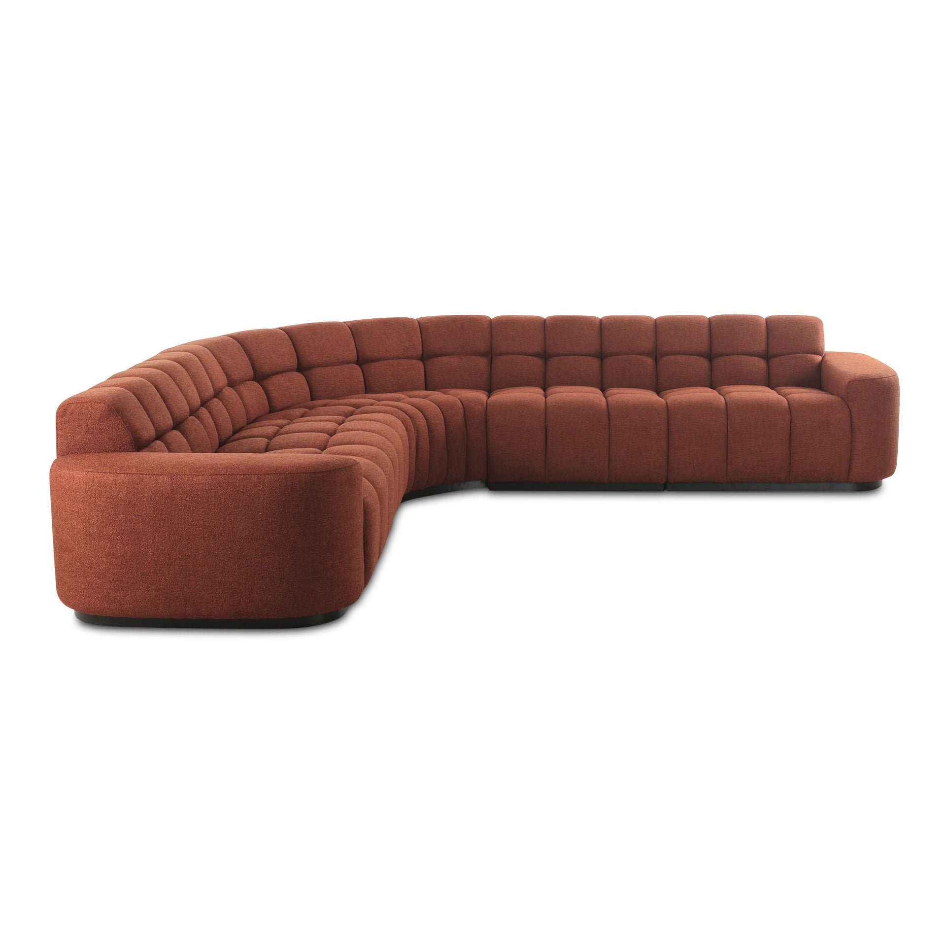 Breccan L-Shaped Sectional, Polyester-Linen Upholstery, Square Tufting, Rust, 5 Seater