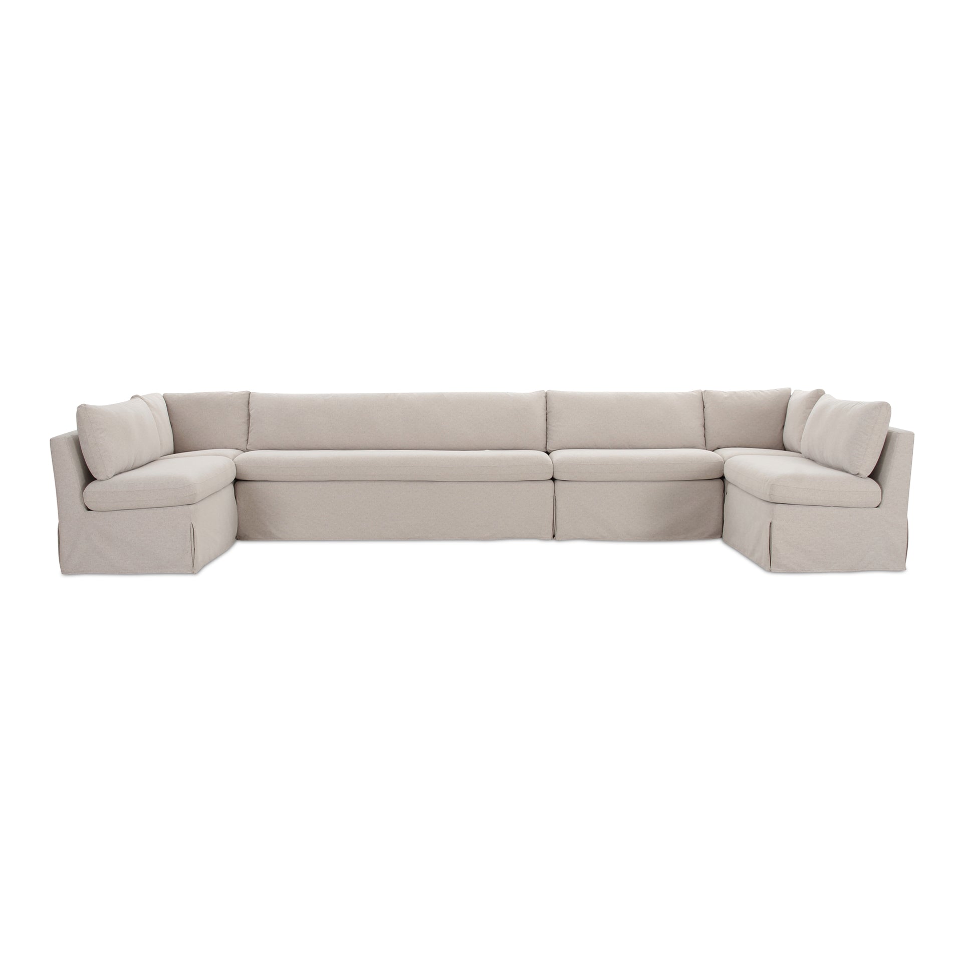 Helena Modular Dining Banquette, Washable Slipcover with Inverted Pleats, Pillow Back, 168 Inches Wide, Beige