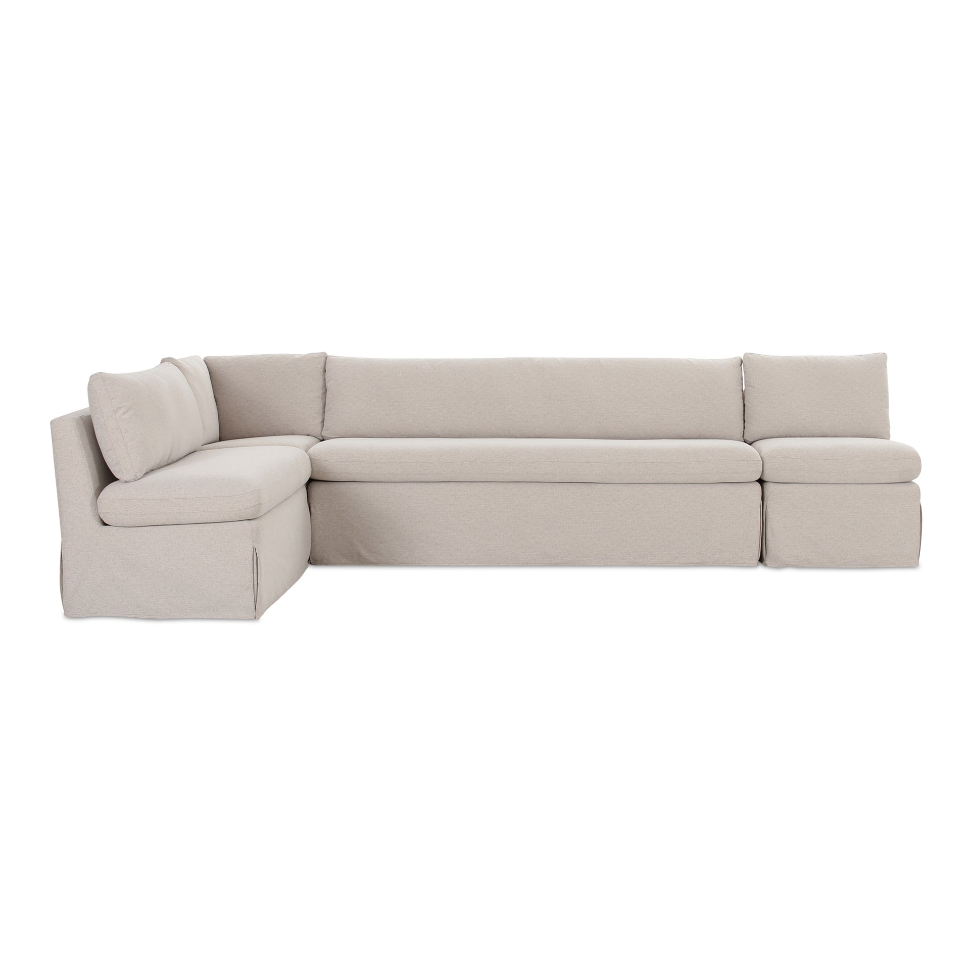 Helena Modular Dining Banquette, Washable Slipcover with Inverted Pleats, Pillow Back, 125.5 Inches Wide, Beige