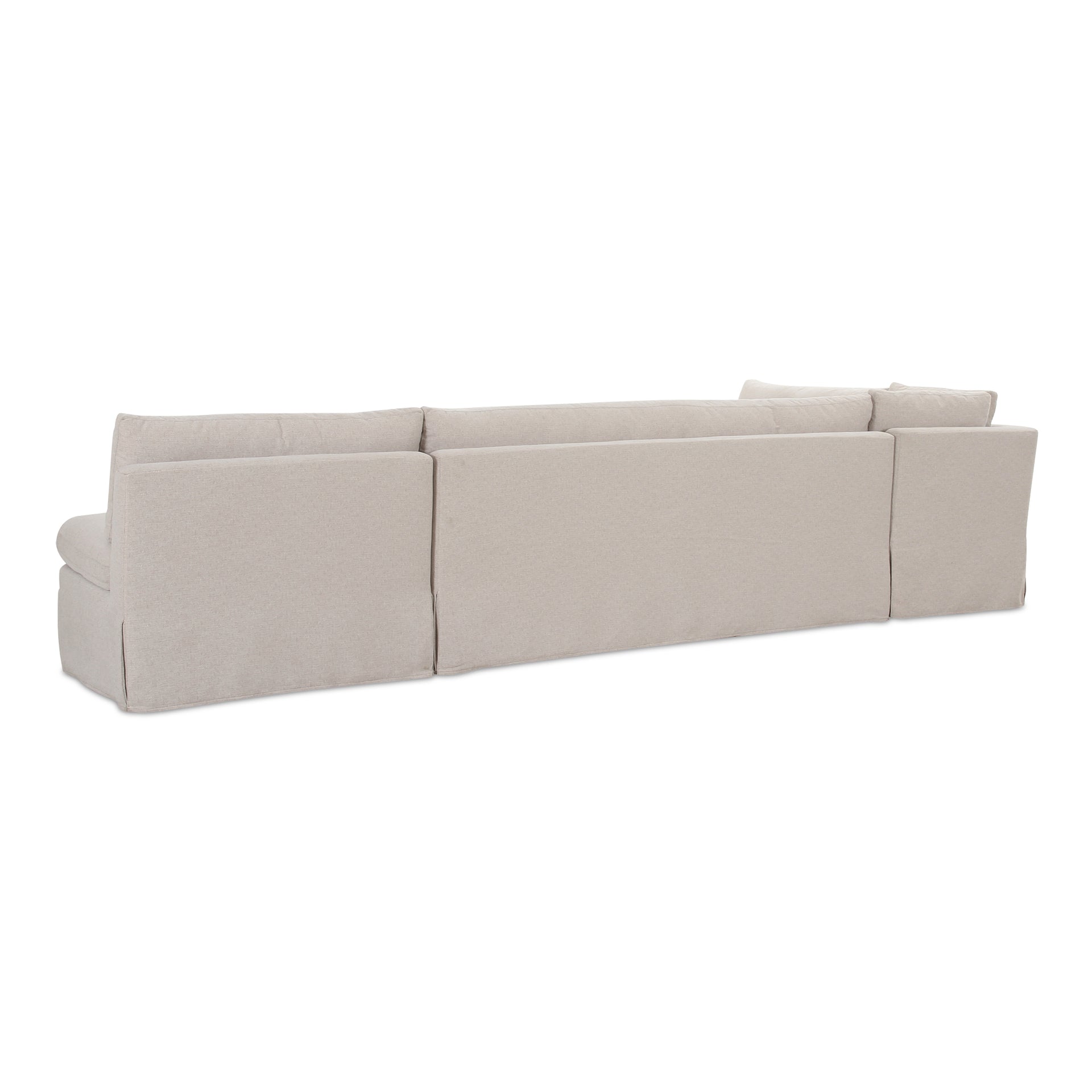 Helena Modular Dining Banquette, Washable Slipcover with Inverted Pleats, Pillow Back, 139.5 Inches Wide, Beige