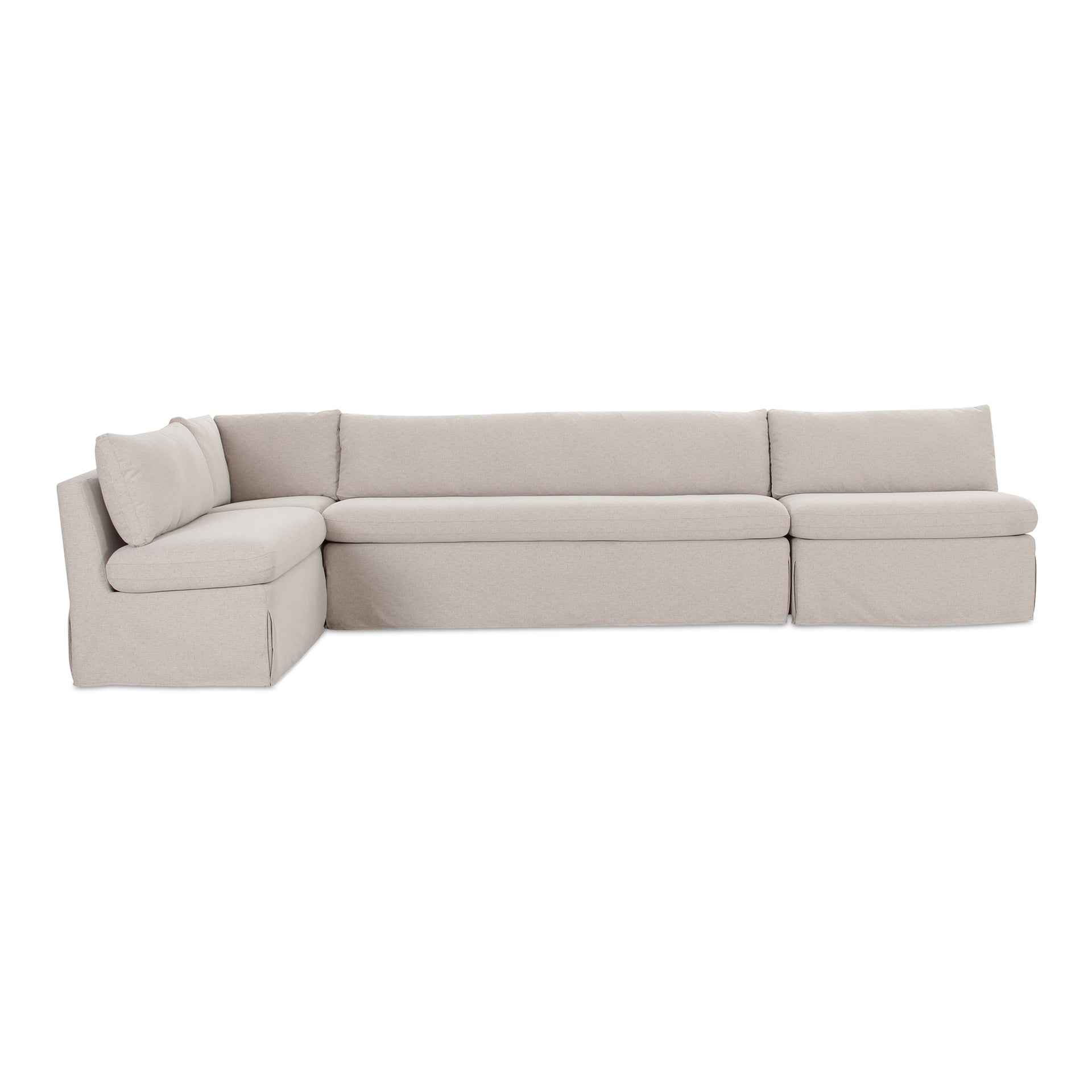 Helena Modular Dining Banquette, Washable Slipcover with Inverted Pleats, Pillow Back, 139.5 Inches Wide, Beige