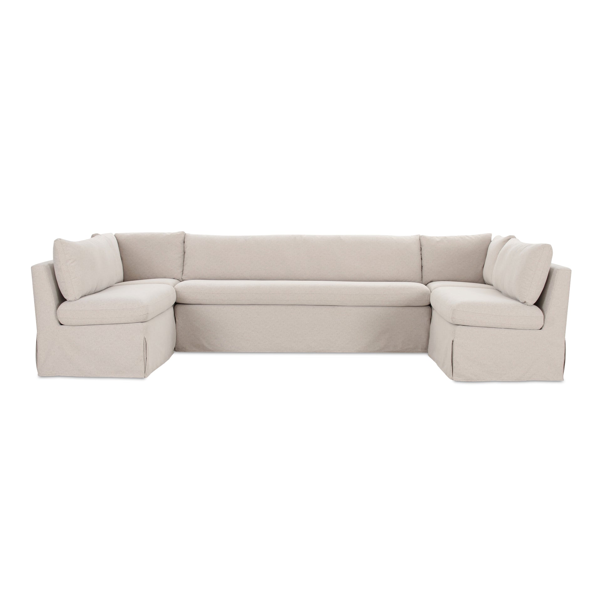 Helena Modular Dining Banquette, Washable Slipcover with Inverted Pleats, Pillow Back, 129 Inches Wide, Beige