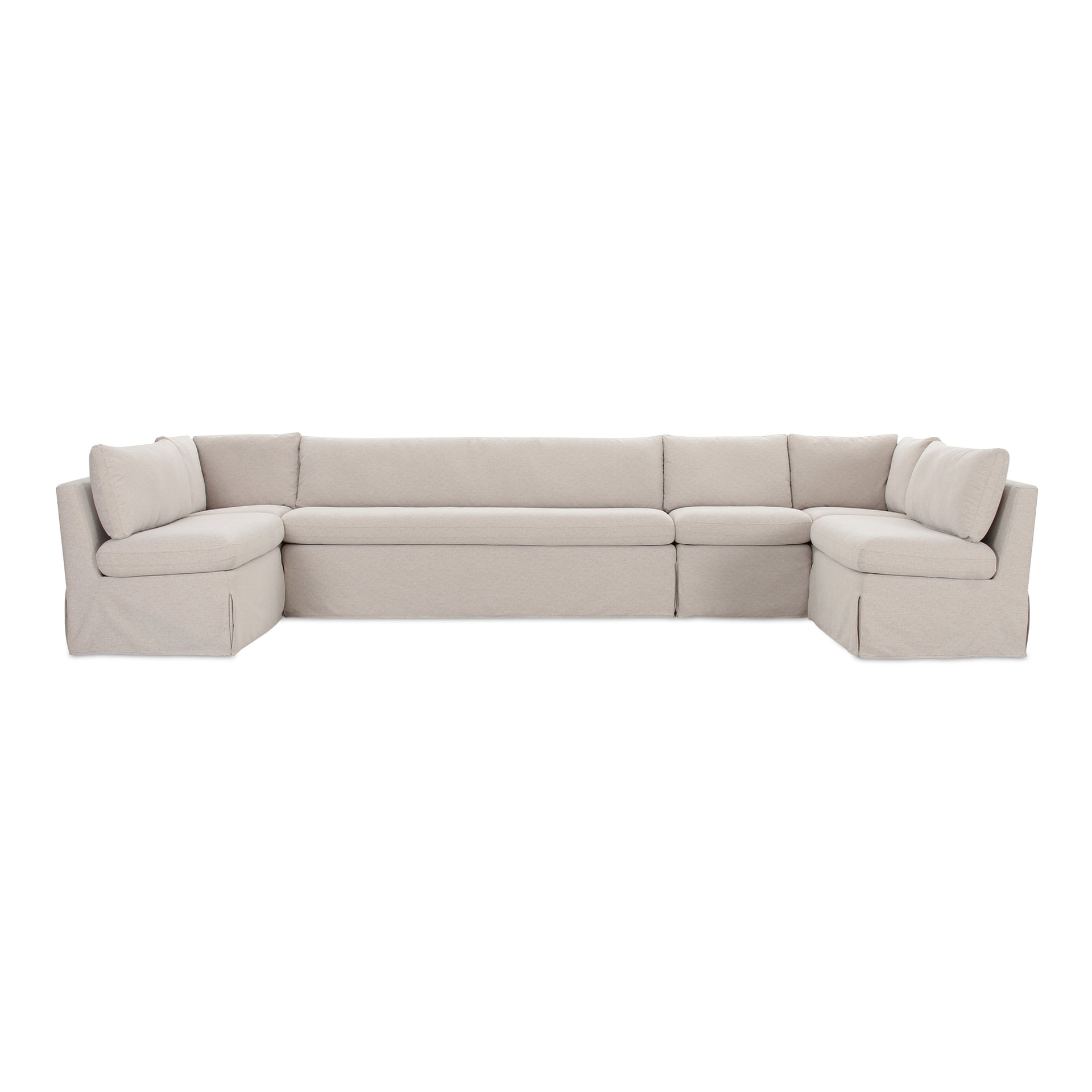 Helena Modular Dining Banquette, Washable Slipcover with Inverted Pleats, Pillow Back, 154 Inches Wide, Beige