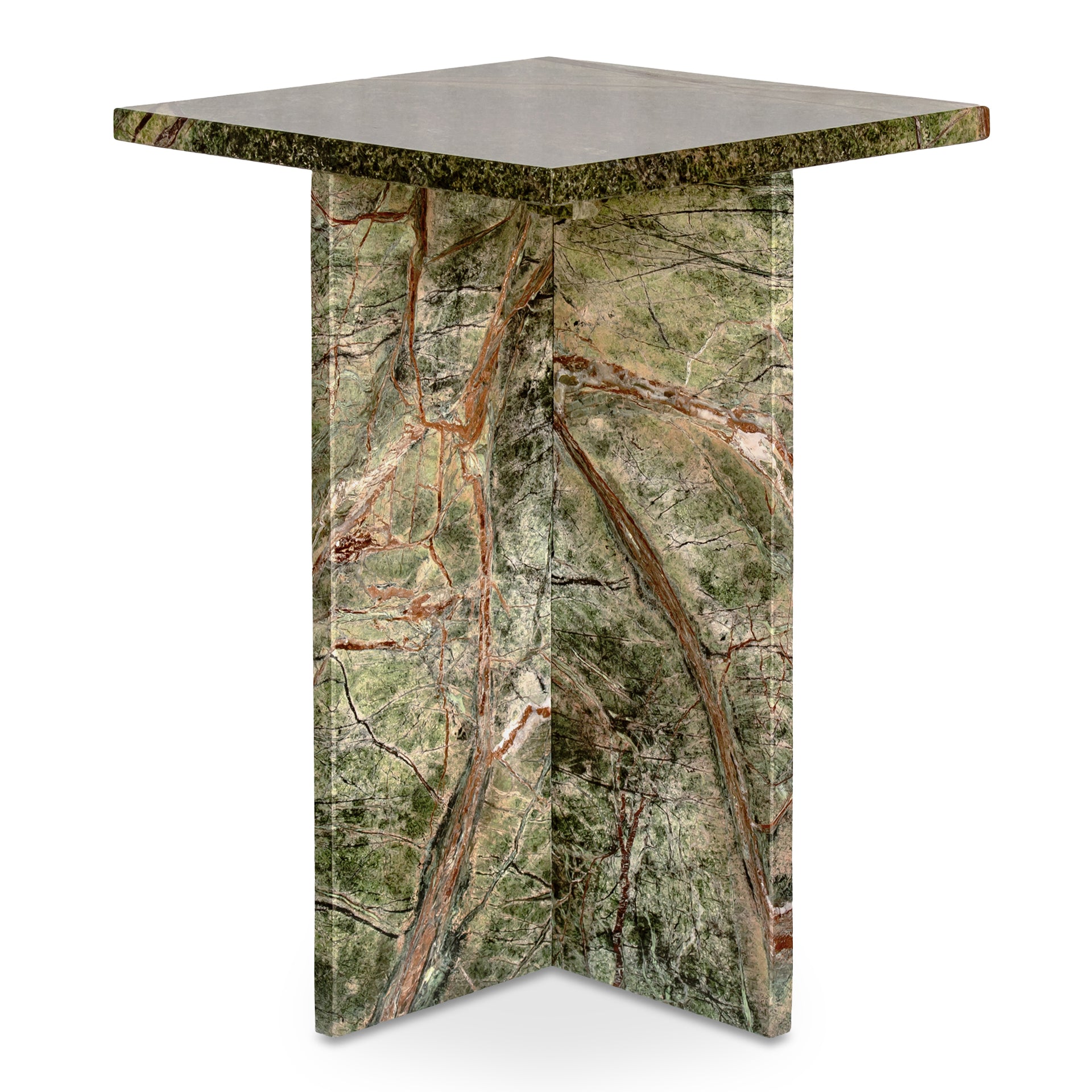 Indra Accent Table, Square Rosso Levanto Marble, Indoor & Outdoor Use, Green