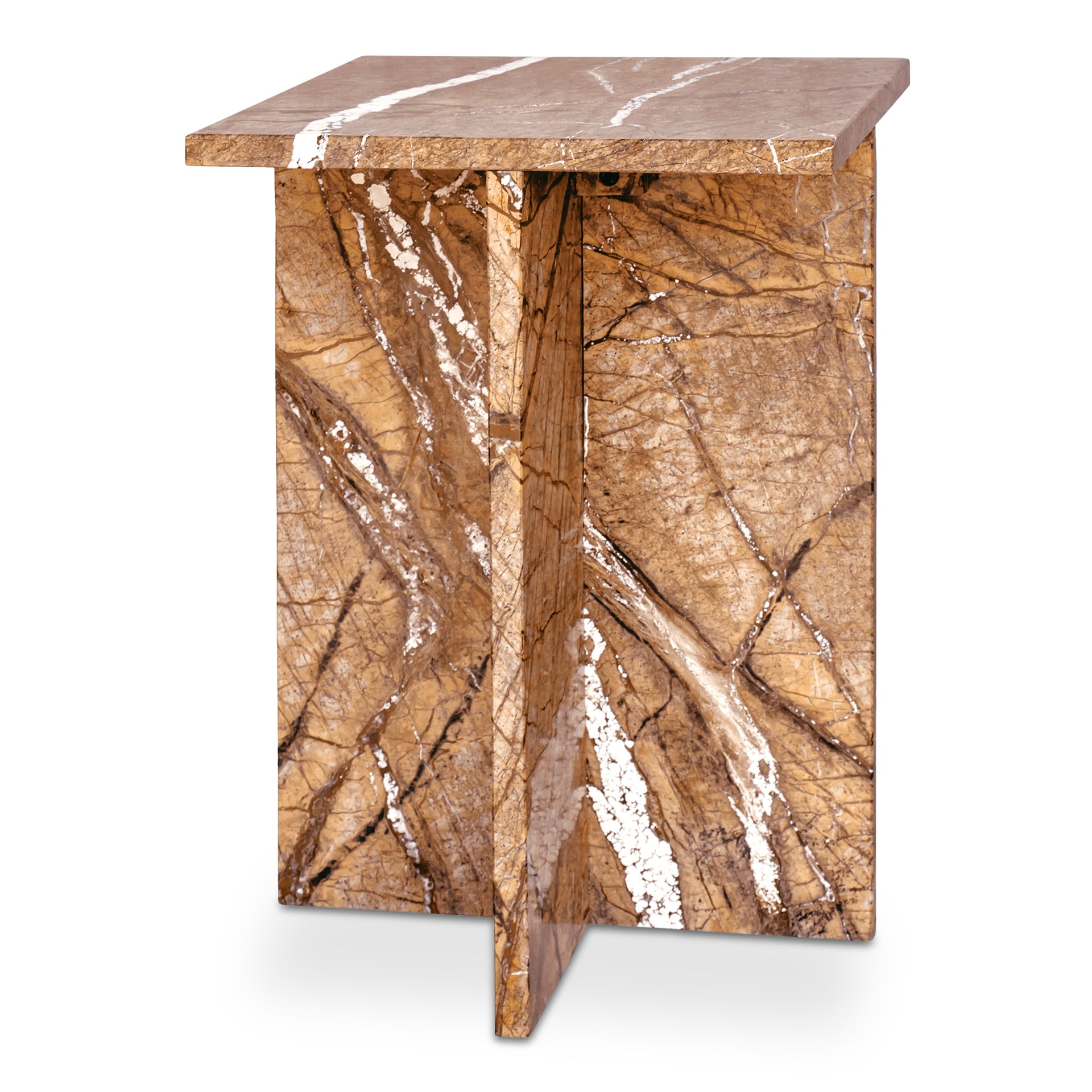 Indra Accent Table, Square Rosso Levanto Marble, Indoor & Outdoor Use, Gold