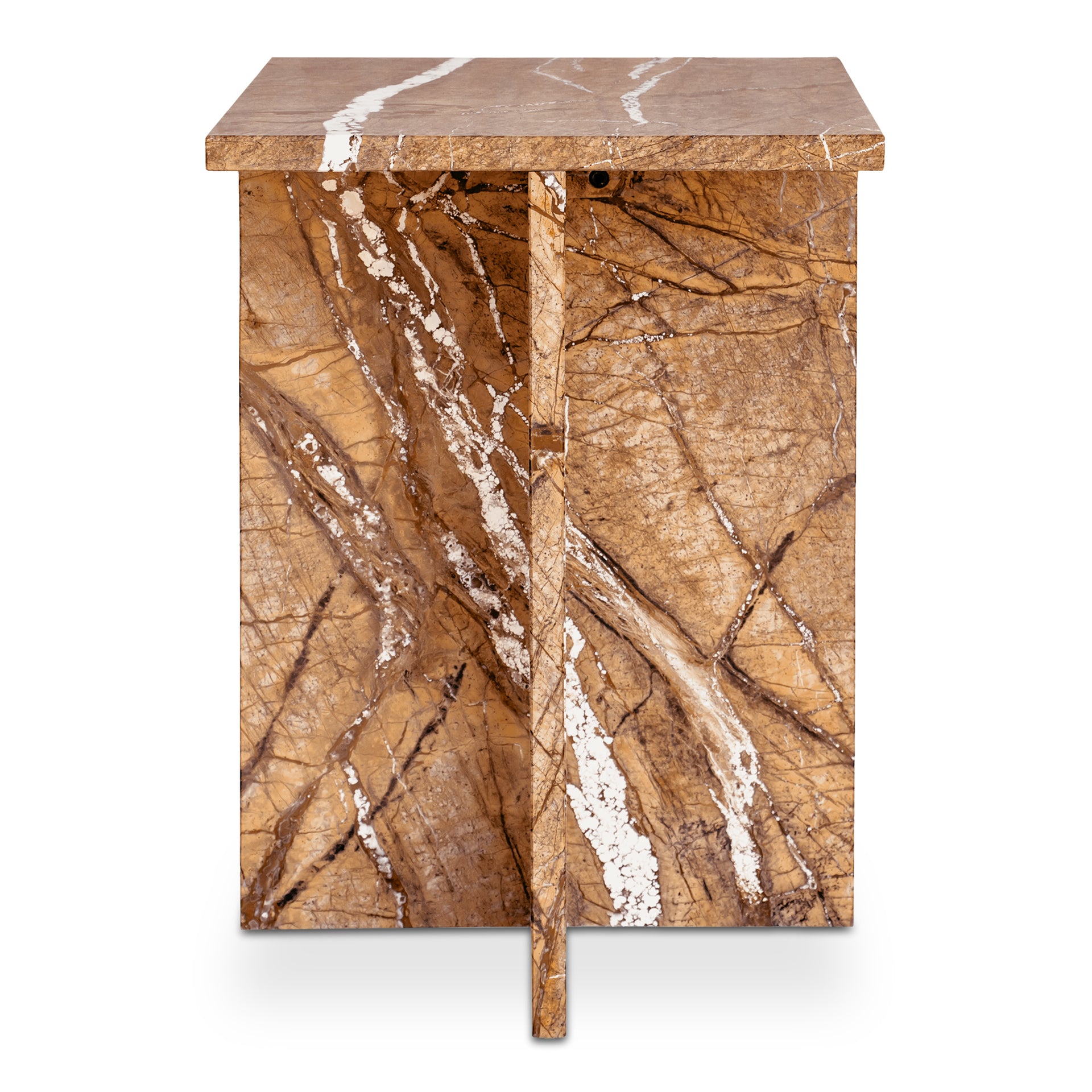Indra Accent Table, Square Rosso Levanto Marble, Indoor & Outdoor Use, Gold