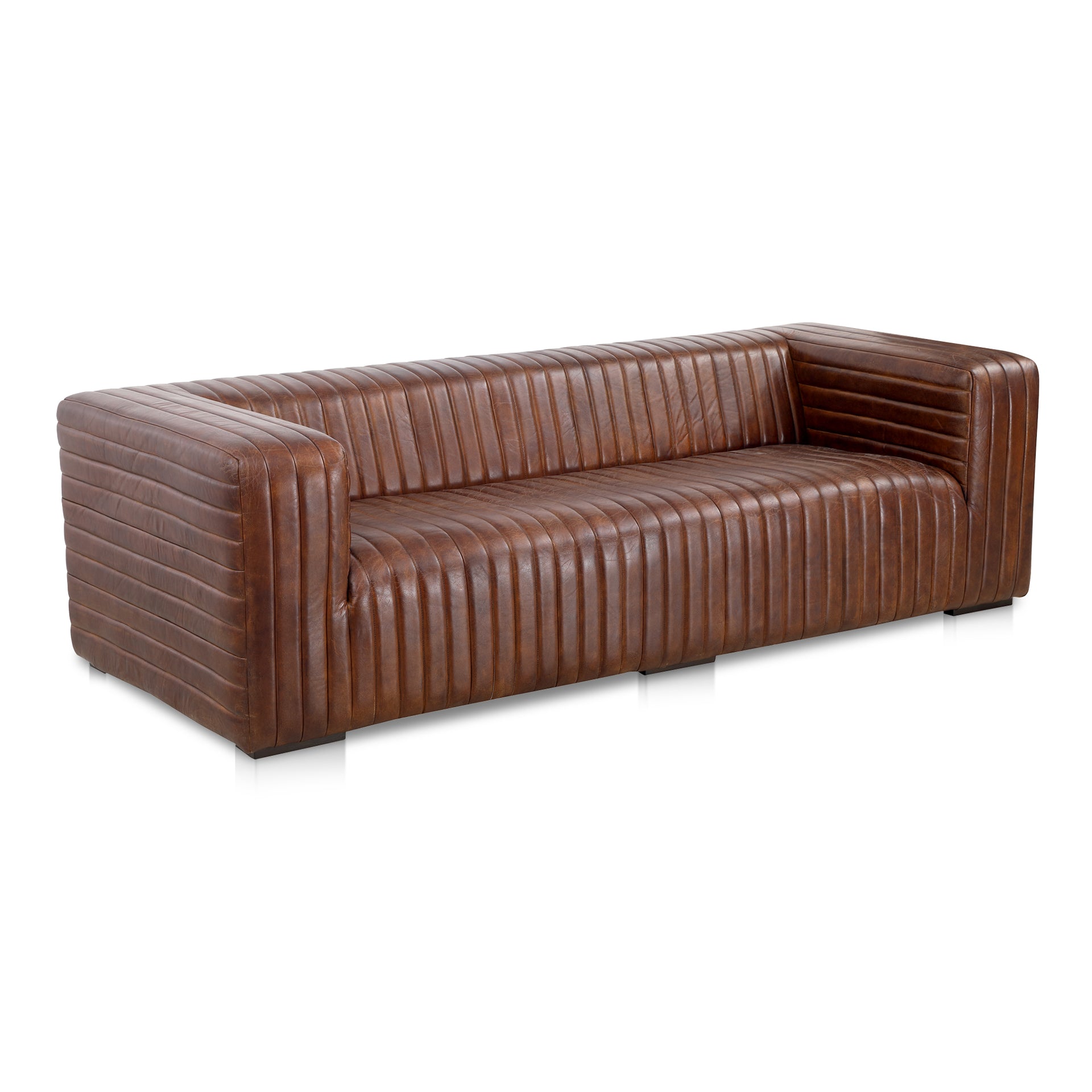 Kennedy - Channel-Stitched Top-Grain Leather Sofa Seats 3, Dark Brown