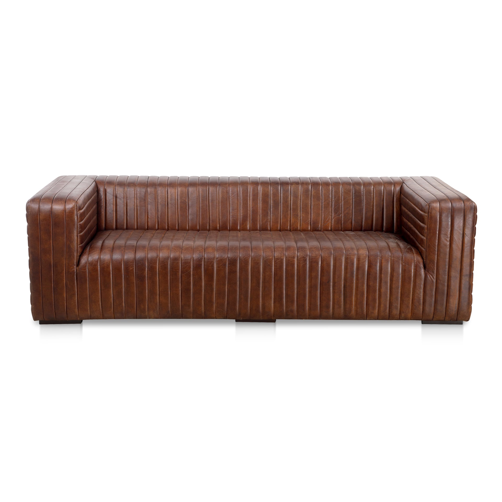 Kennedy - Channel-Stitched Top-Grain Leather Sofa Seats 3, Dark Brown