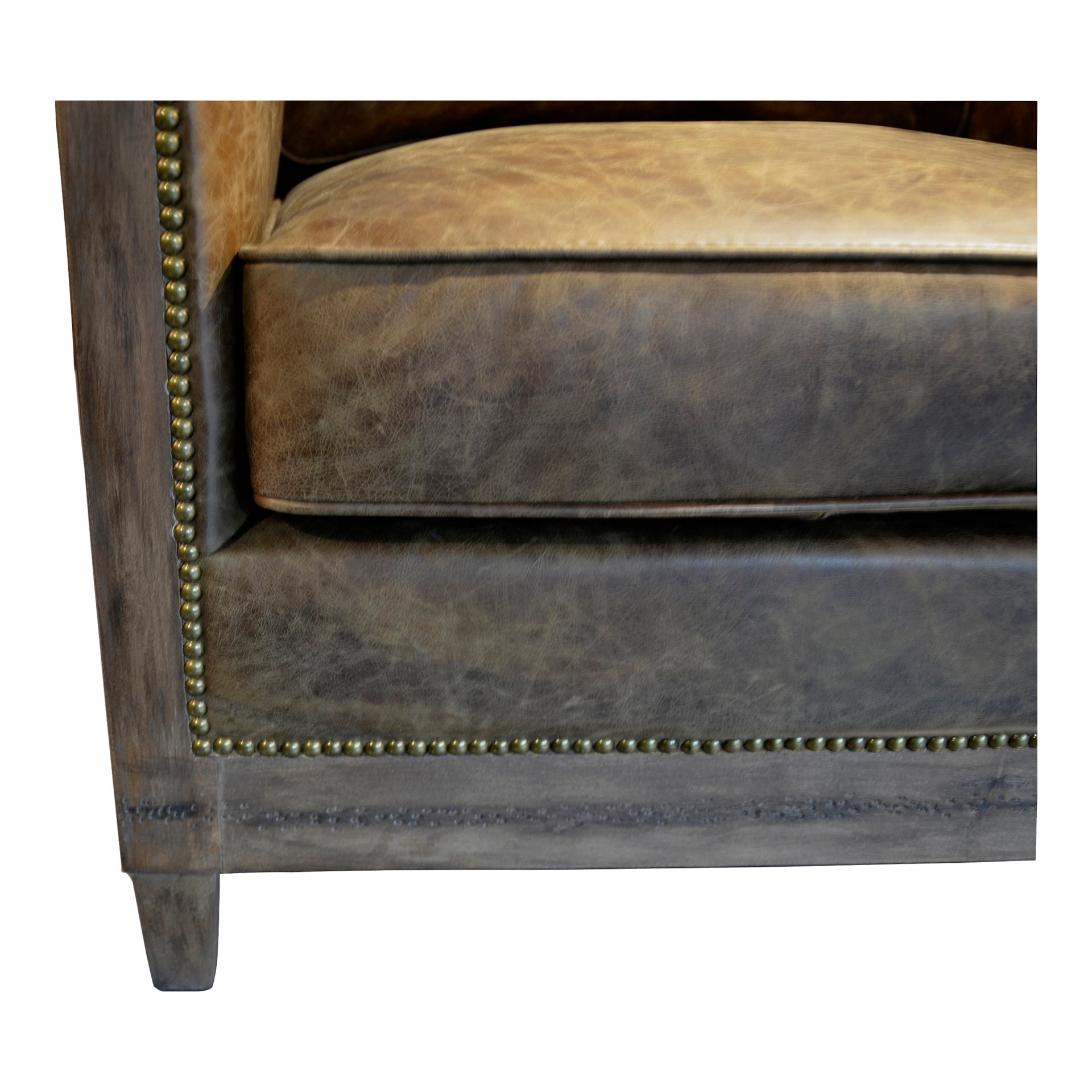 Kael - Club Chair with Solid Rubberwood Frame and Genuine Leather in Brown
