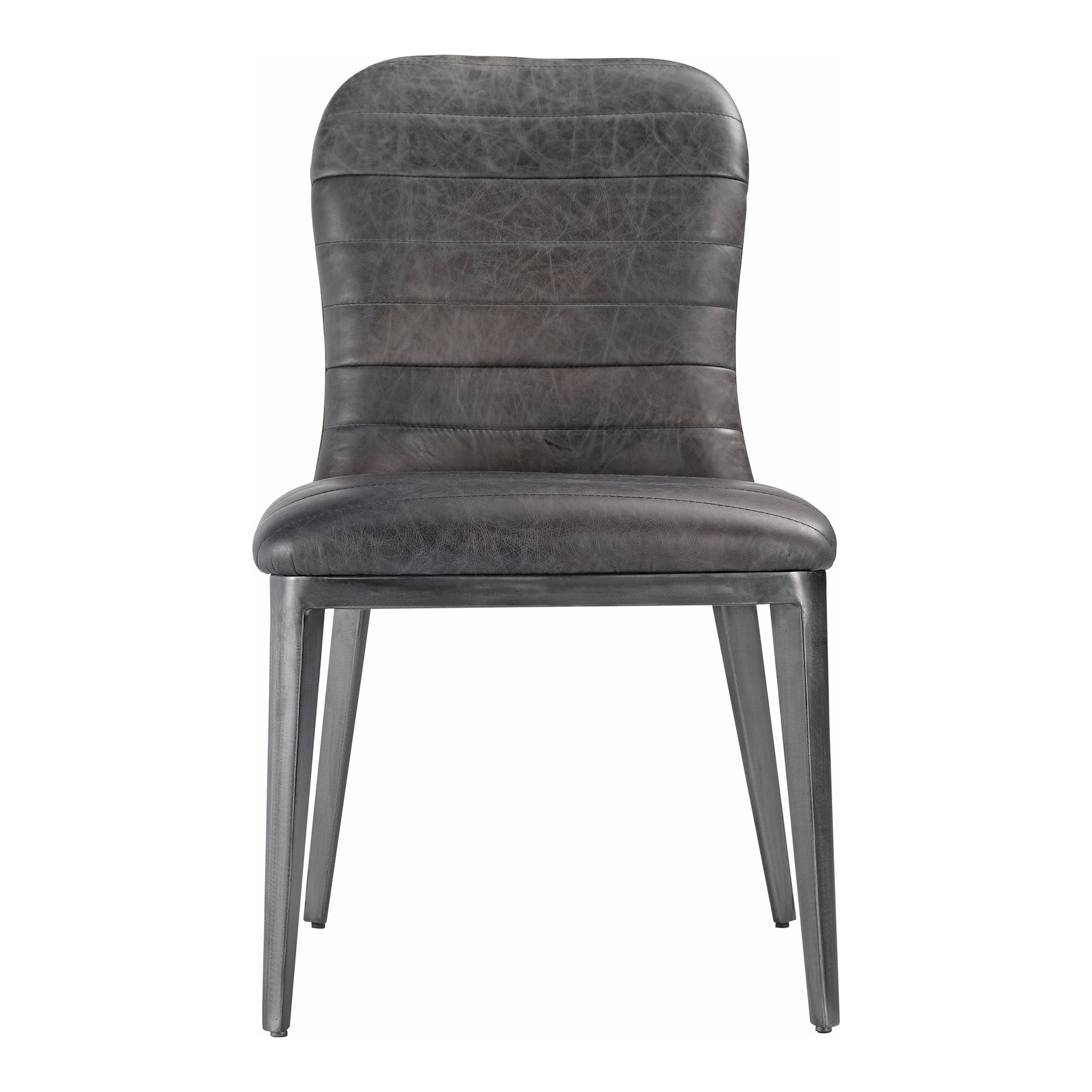 Jaxon, Dining Chairs Iron Frame, Top-Grain Leather Upholstery, Quilt-Style Backing, Black - Set of 2