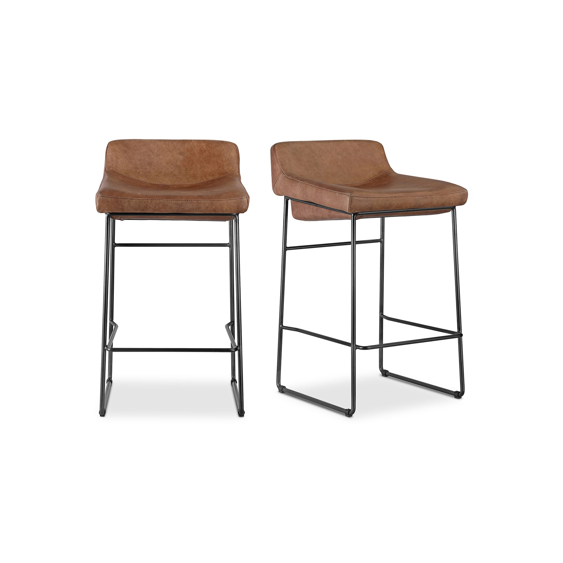 Orson Counter Stool, Top Grain Leather Upholstery with Iron Legs, Cappuccino - Set of 2