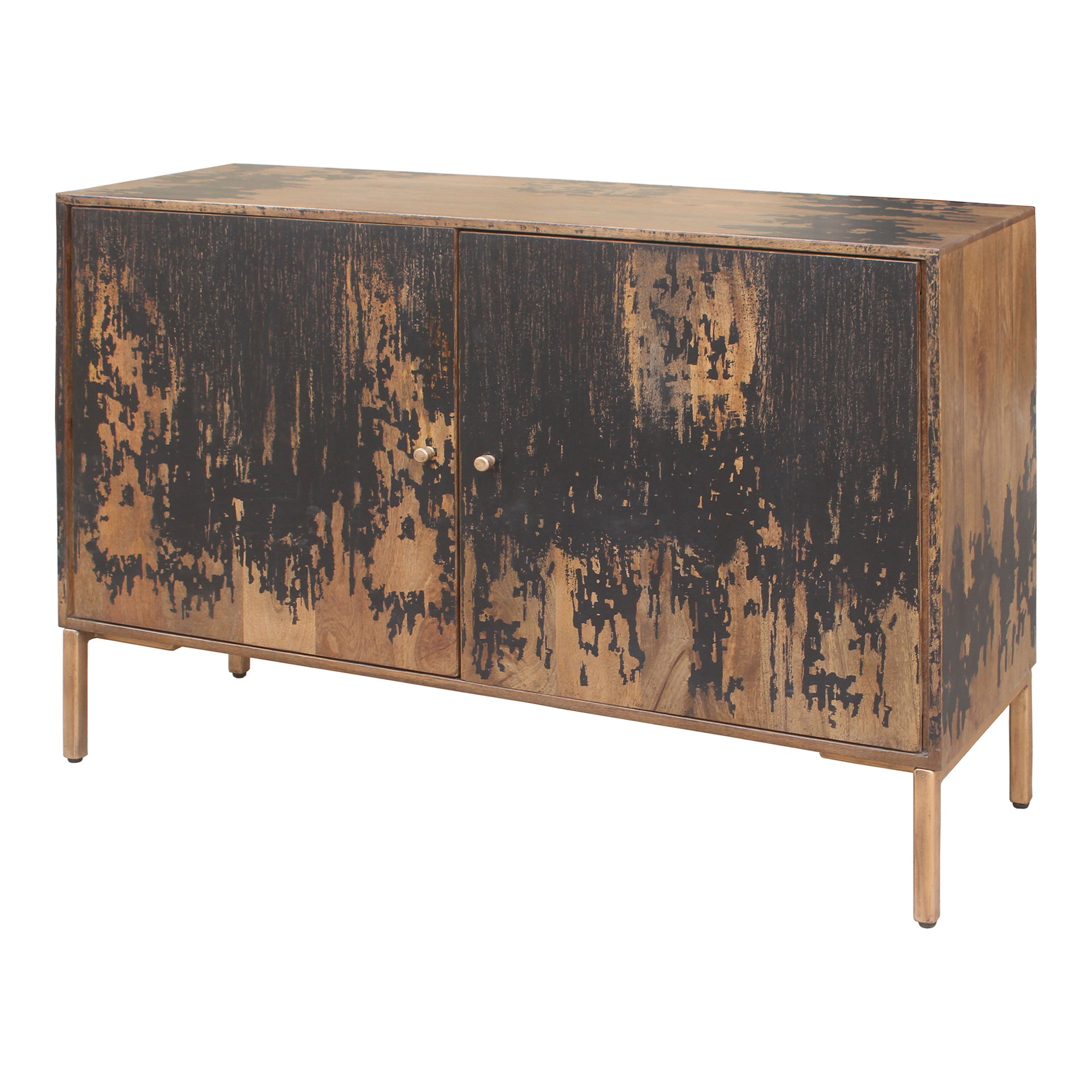 Reese, Sideboard Rustic Finish, Solid Mango Wood, Iron Legs, Black