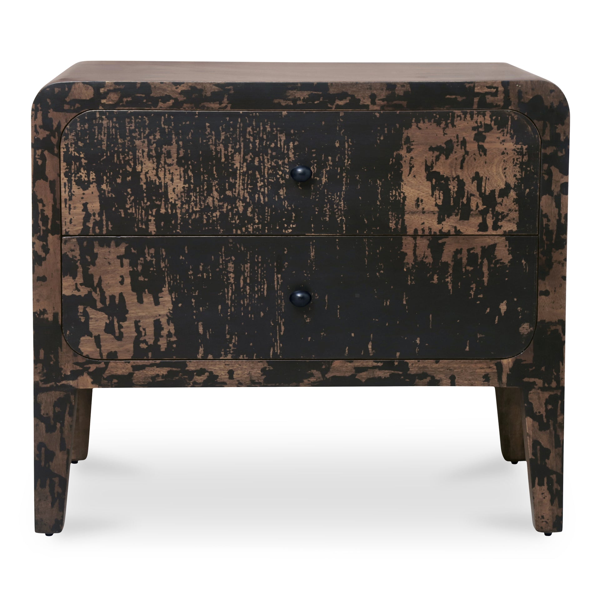 Brelline Nightstand, Distressed Mango Wood, 2-Drawer, Black Finish