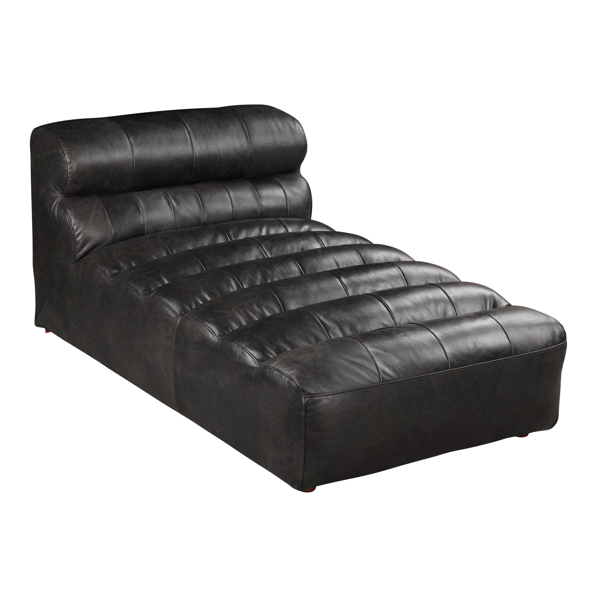 Meadow, Top-Grain Leather Chaise, Solid Pine and Plywood Frame, Antique Black