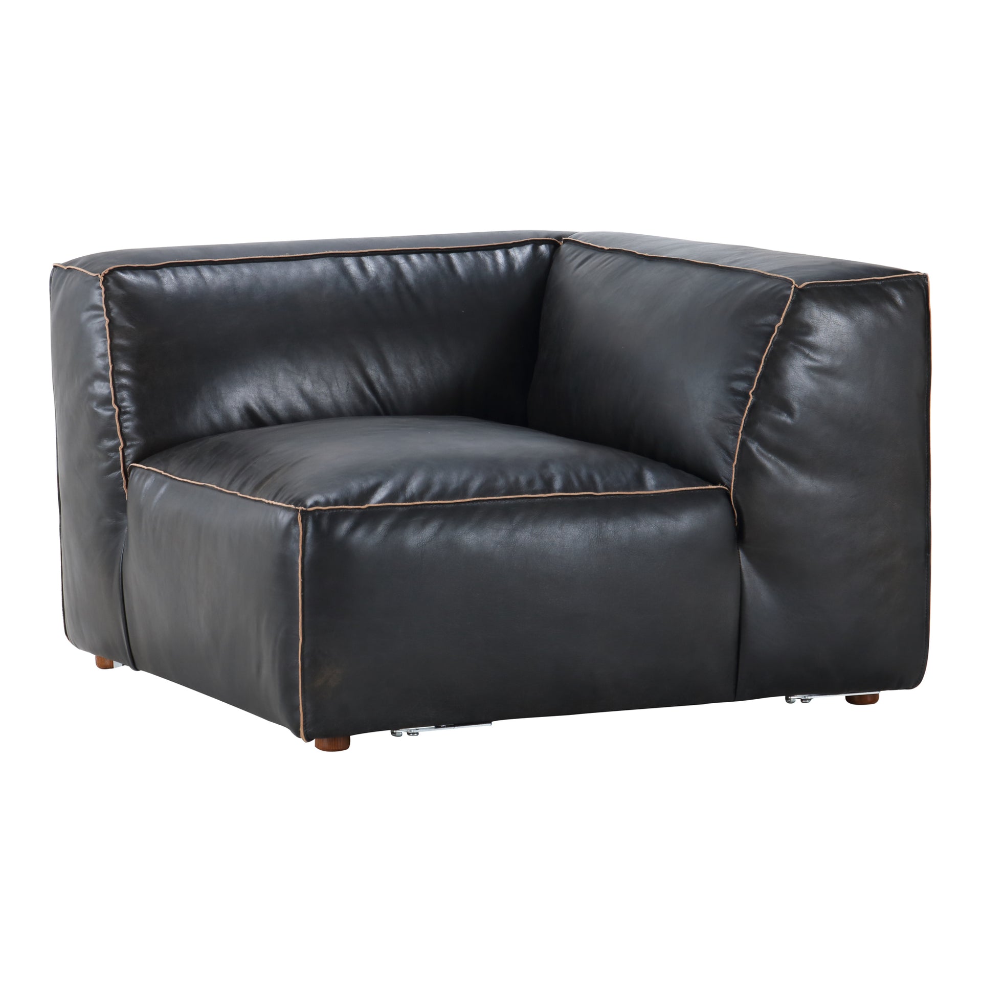 Hadley, Corner Chair Aged Buffalo Leather, Black