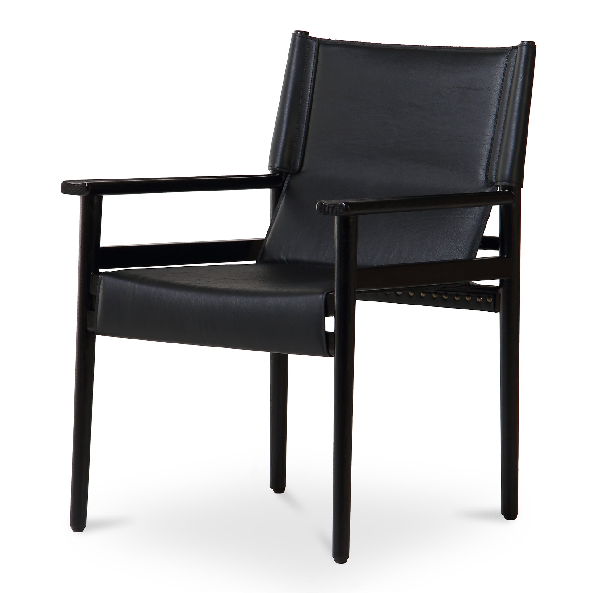 Anouk, Dining Chairs Ash Wood Frame, Top-Grain Buffalo Leather, Black