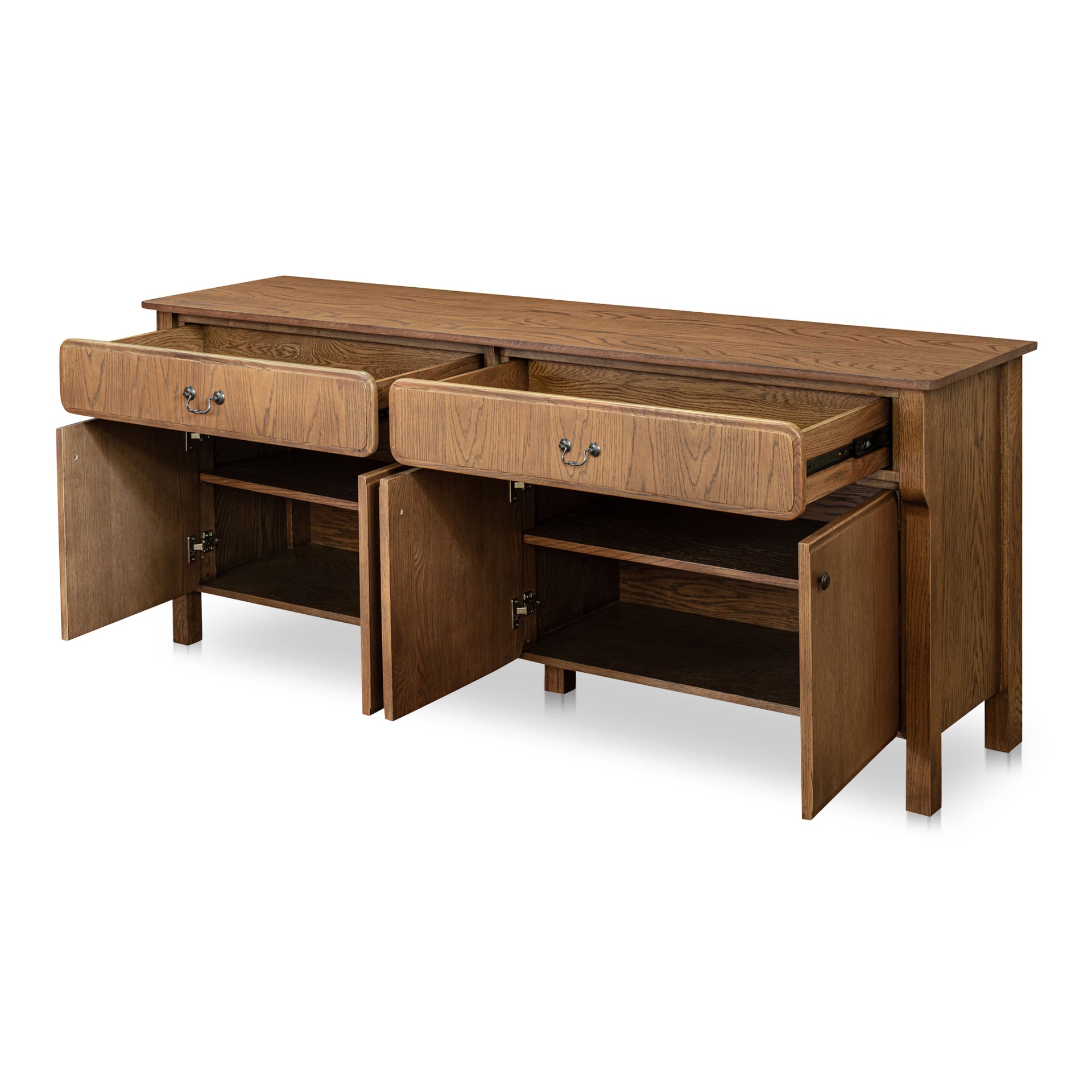 Bastian Sideboard, Solid Oak Frame Curved Front Legs Ample Storage, Warm Brown