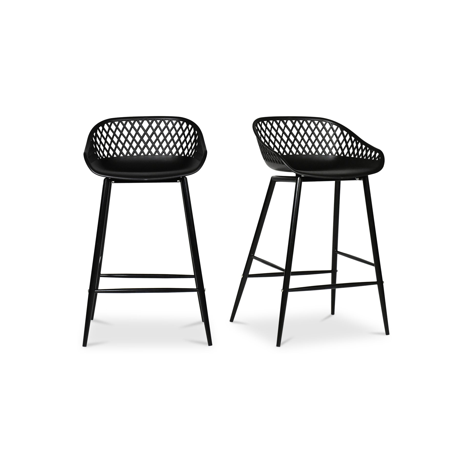 Florence Counter Stool, Curved Polypropylene Seat with Steel Legs, Black - Set of 2