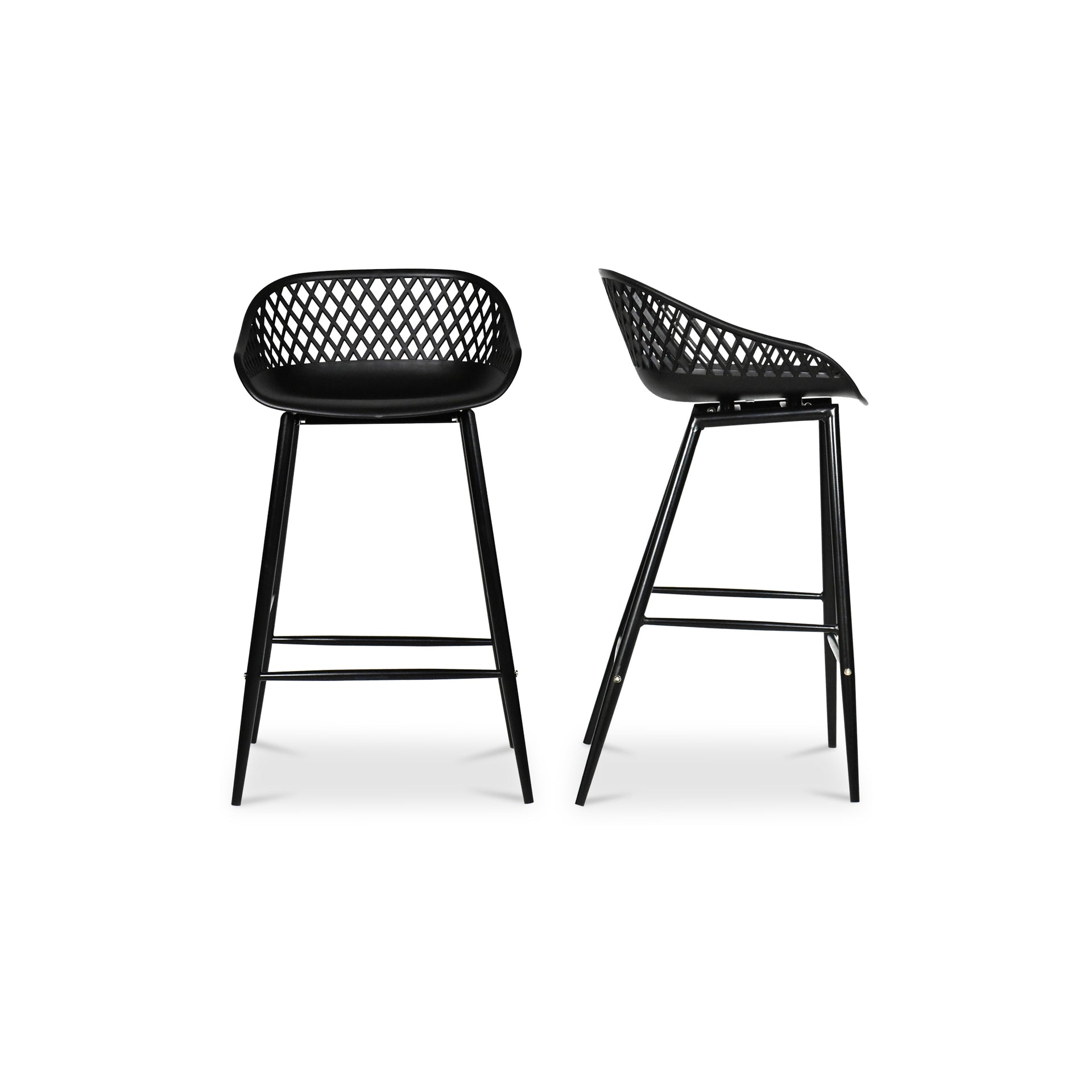 Florence Counter Stool, Curved Polypropylene Seat with Steel Legs, Black - Set of 2