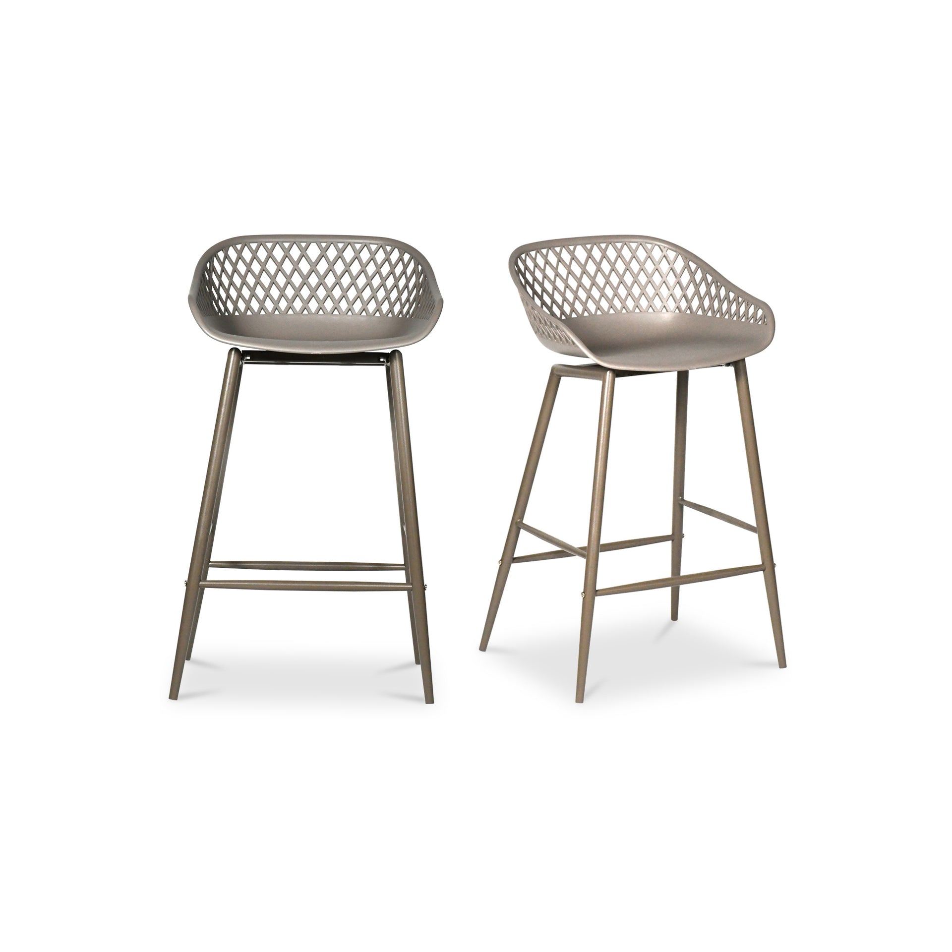 Florence Counter Stool, Curved Polypropylene Seat with Steel Legs, Grey - Set of 2