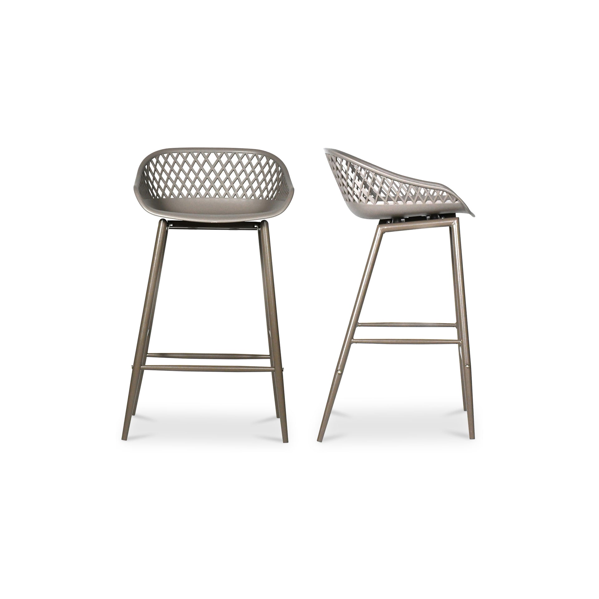 Florence Counter Stool, Curved Polypropylene Seat with Steel Legs, Grey - Set of 2