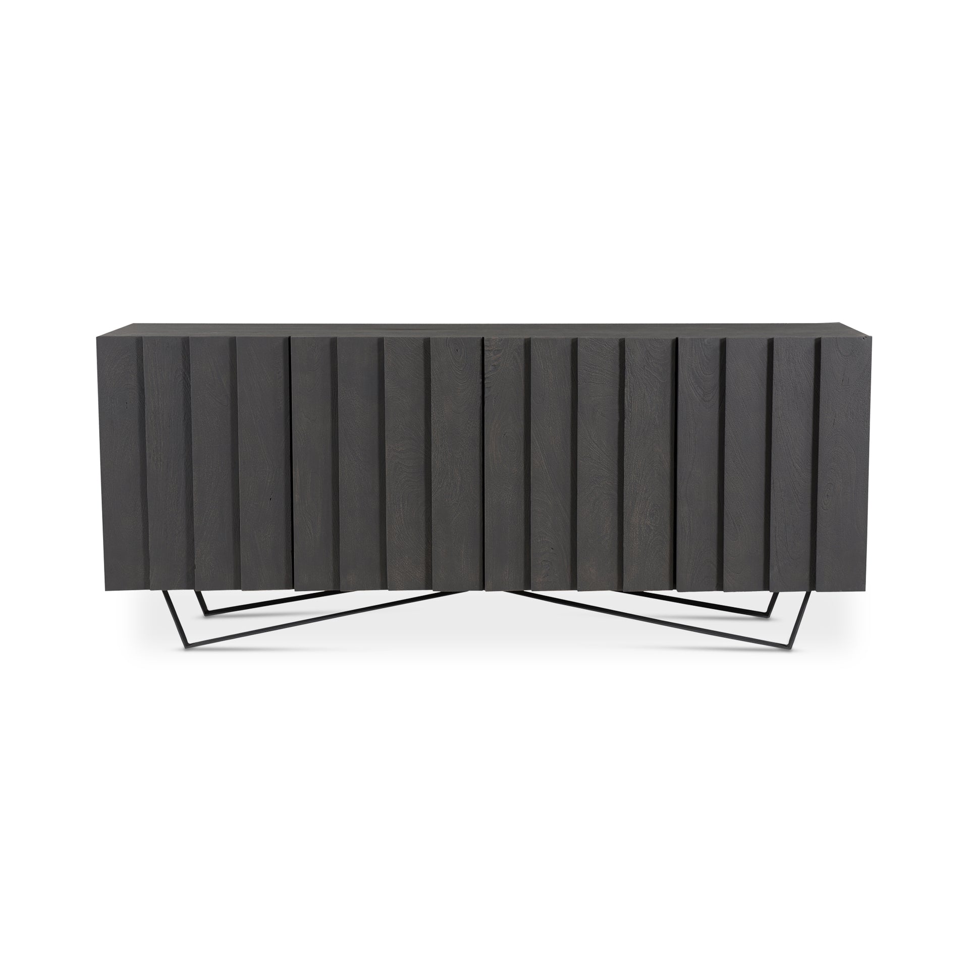 River Sideboard, Contemporary Style, Solid Mango Wood with Charcoal Finish & Sturdy Iron Legs, Grey