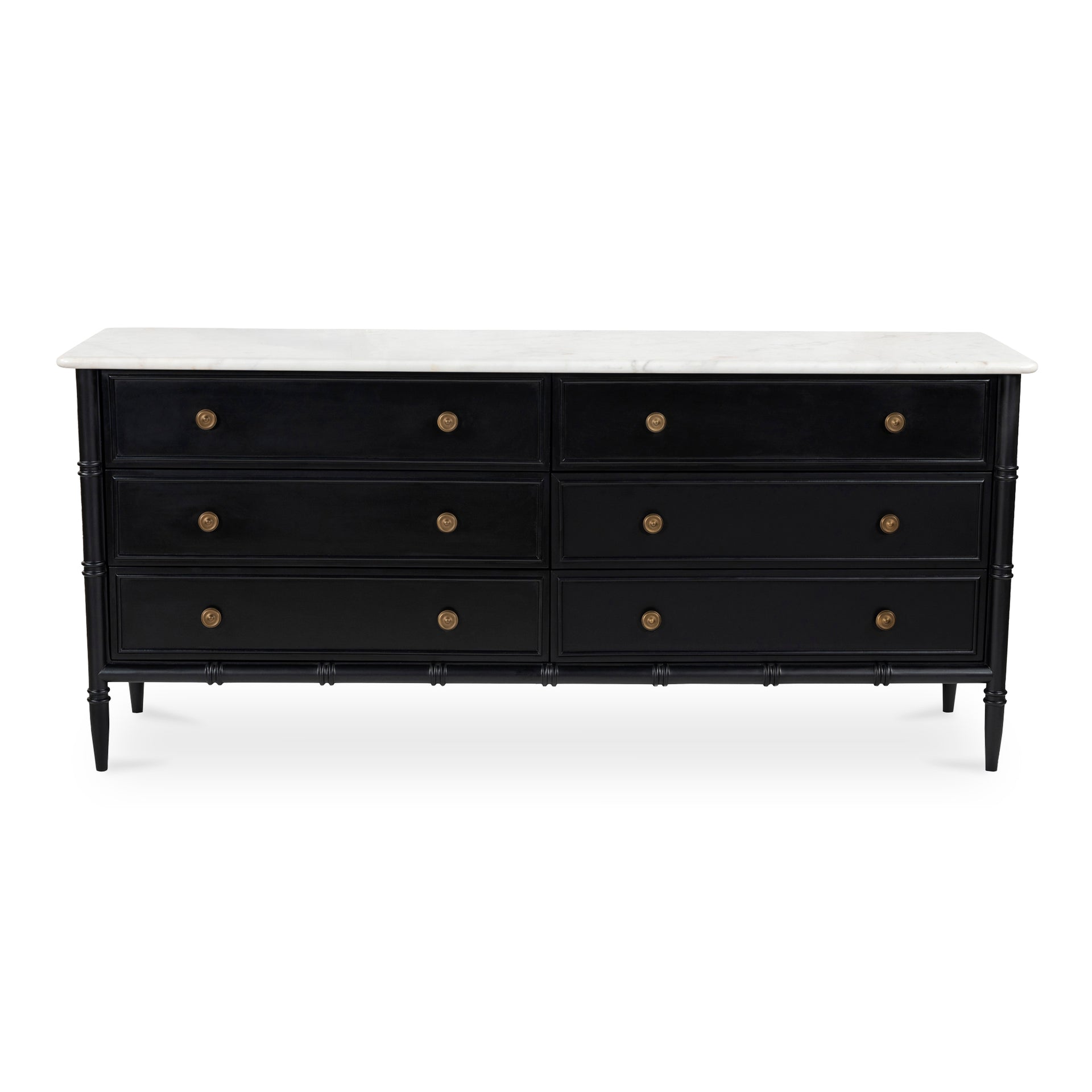 Tatum Dresser, Banswara Marble Top with MDF Frame and Solid Mango Wood Legs, 5-Drawer, Black