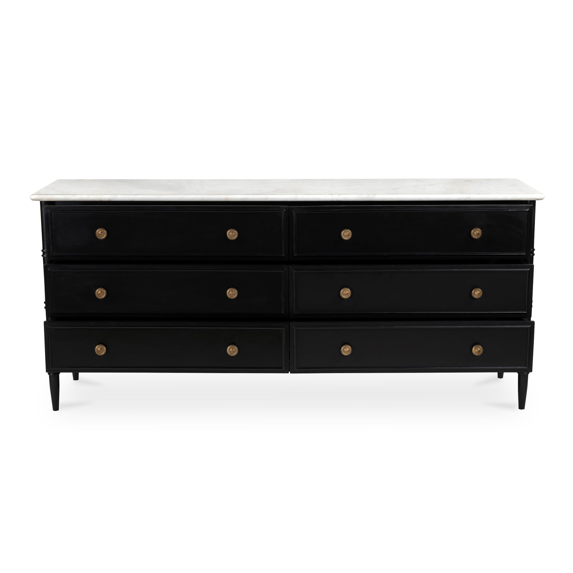 Tatum Dresser, Banswara Marble Top with MDF Frame and Solid Mango Wood Legs, 5-Drawer, Black