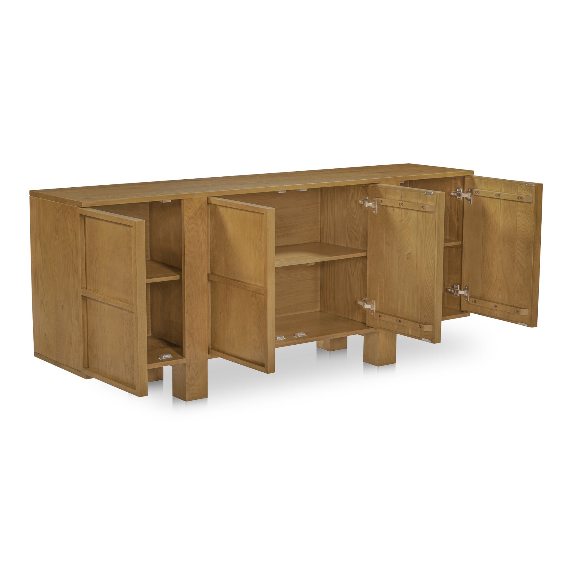 Vionette Sideboard, Solid Oak, Oak Veneer, Four-Door Storage, Brown