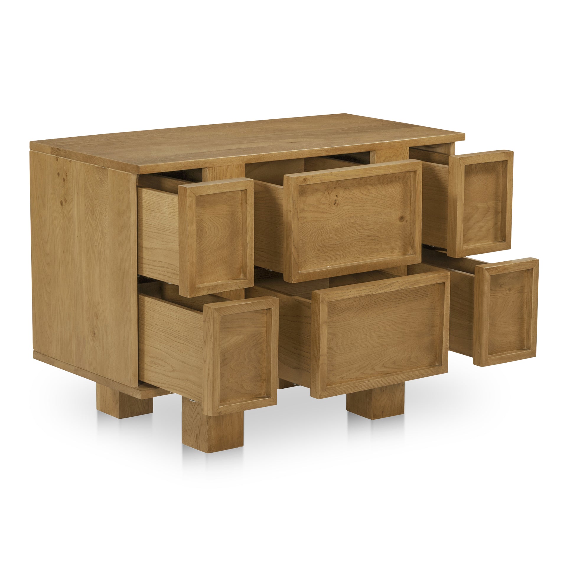 Vionette Nightstand, 6 Drawer Solid Oak with Curved Leg Design, Soft-Close Glides, Brown