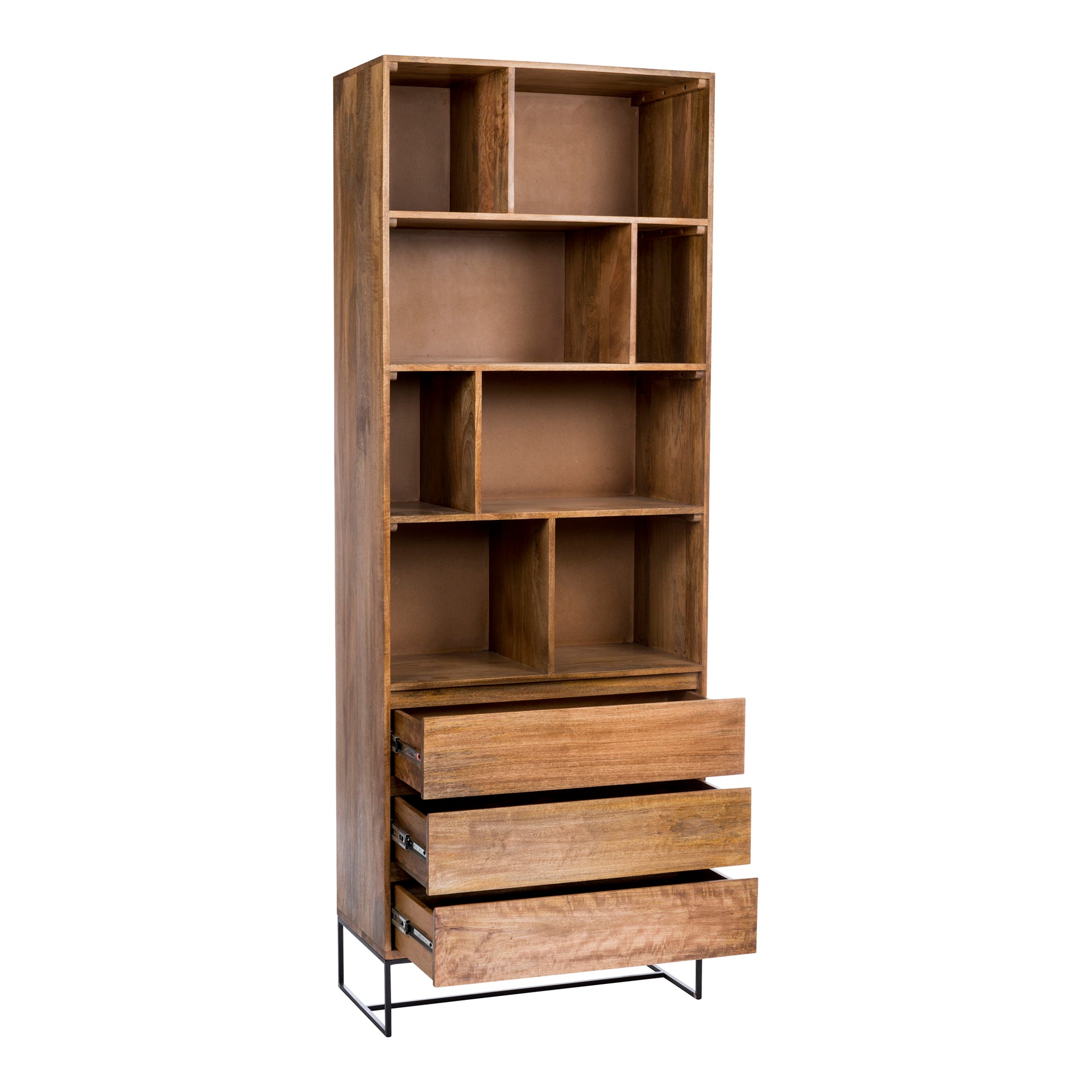 Zareen, Solid Mango Wood Cabinet with Iron Base, Scandinavian Design, Natural Finish