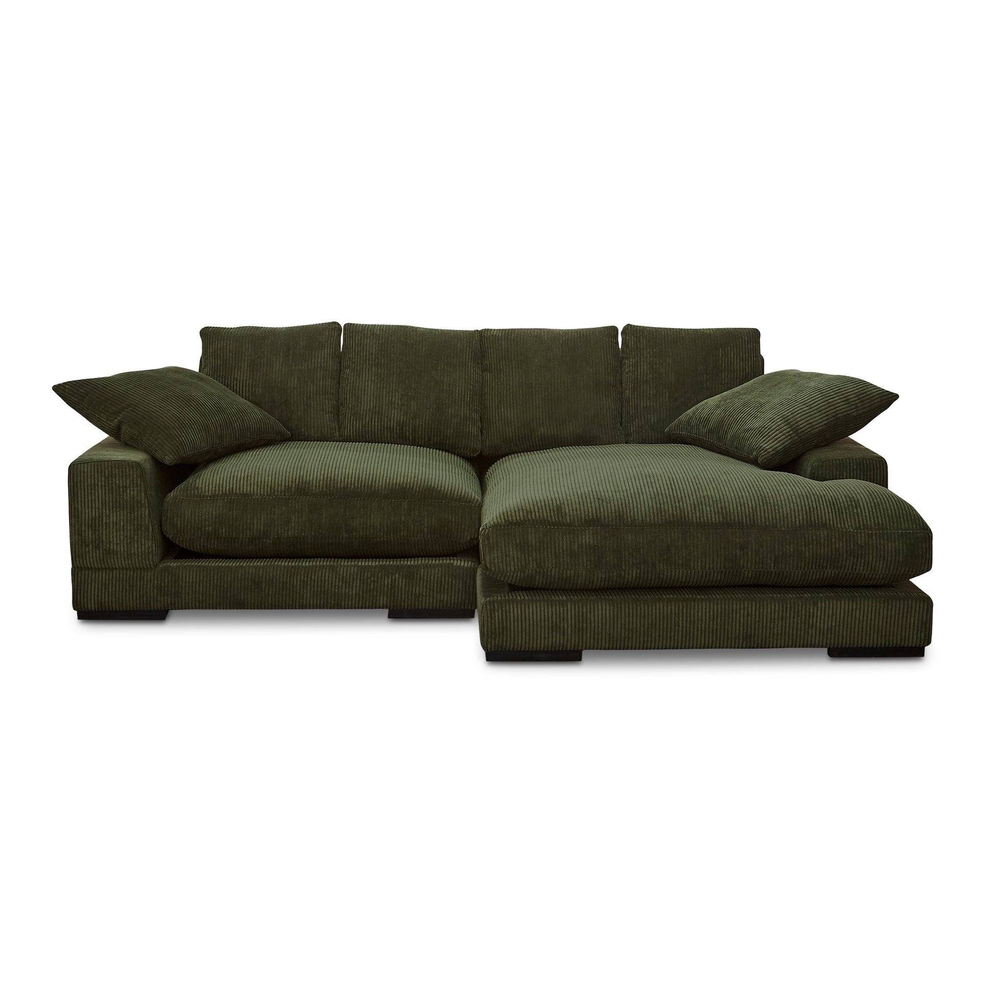 Keira Sectional, Polyester Corduroy Upholstery, Solid Eucalyptus Wood Frame, Dark Green, 4 Seater