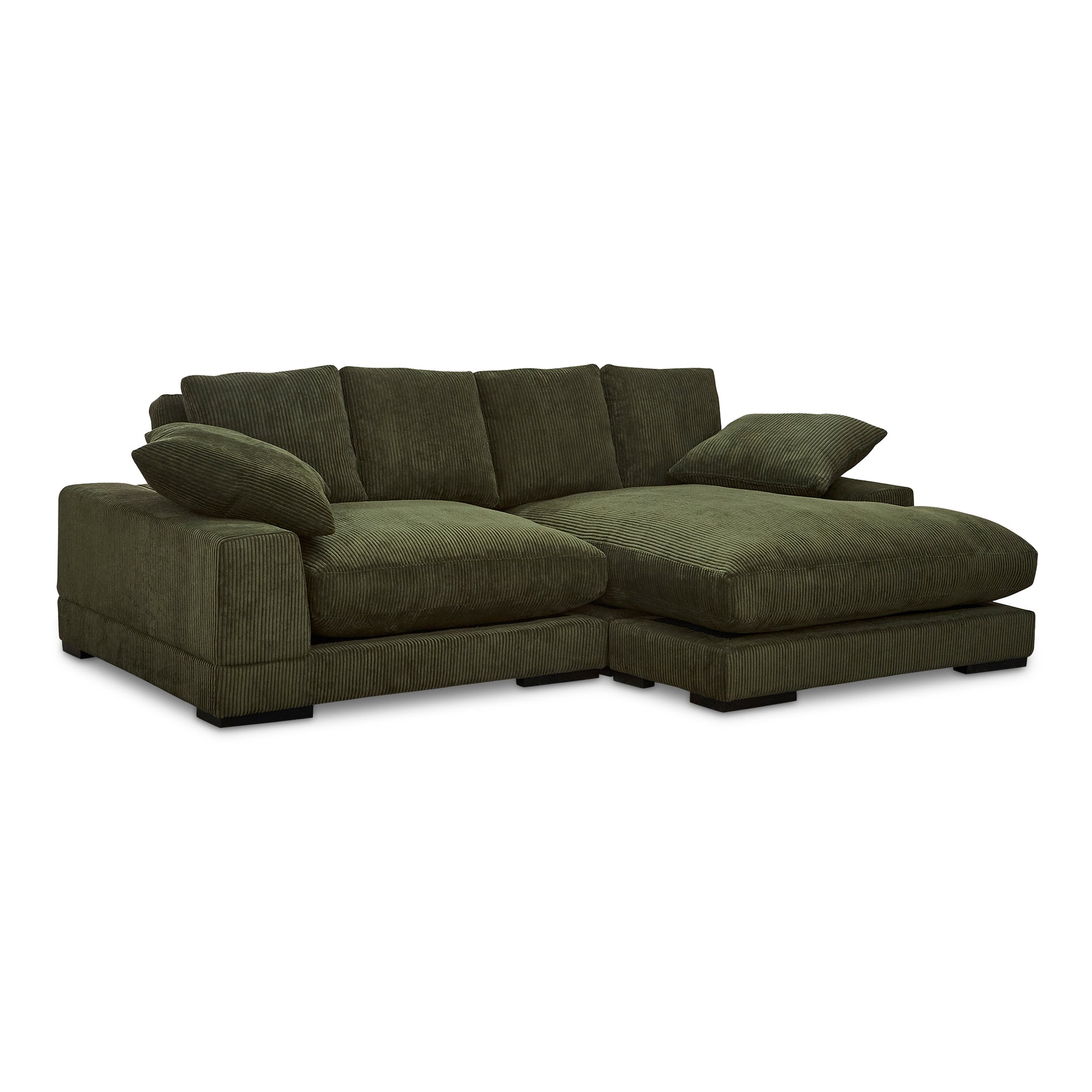 Keira Sectional, Polyester Corduroy Upholstery, Solid Eucalyptus Wood Frame, Dark Green, 4 Seater
