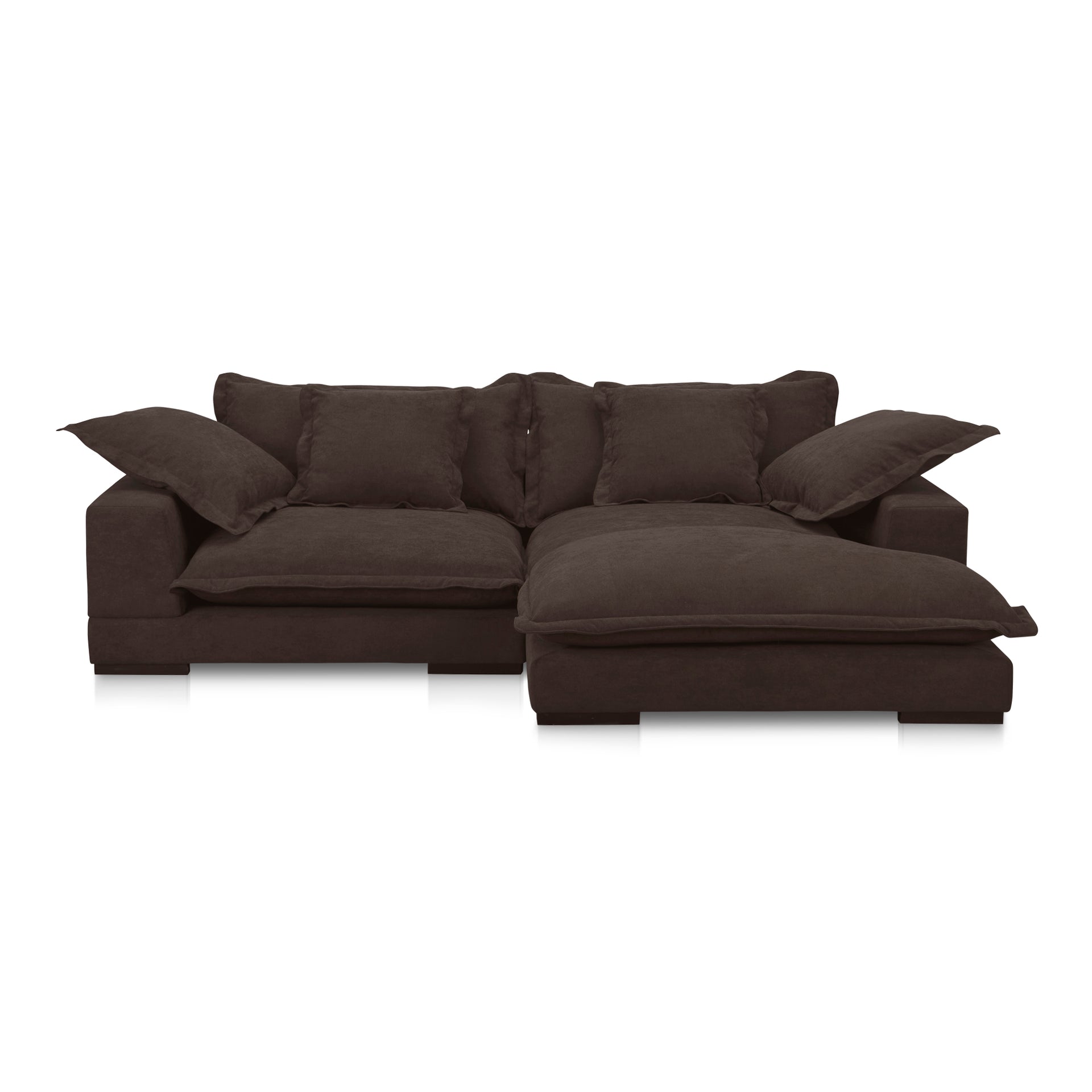 Finley Sectional Sofa, Polyester Performance Upholstery, Solid Eucalyptus Frame, Dark Brown, 4 Seater