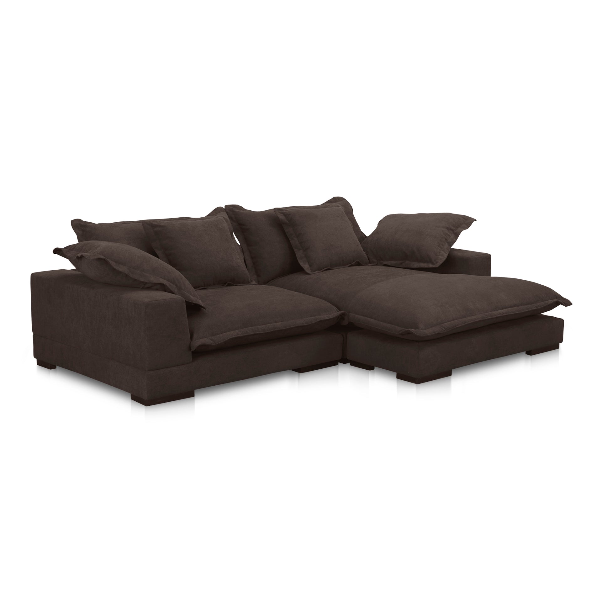 Finley Sectional Sofa, Polyester Performance Upholstery, Solid Eucalyptus Frame, Dark Brown, 4 Seater