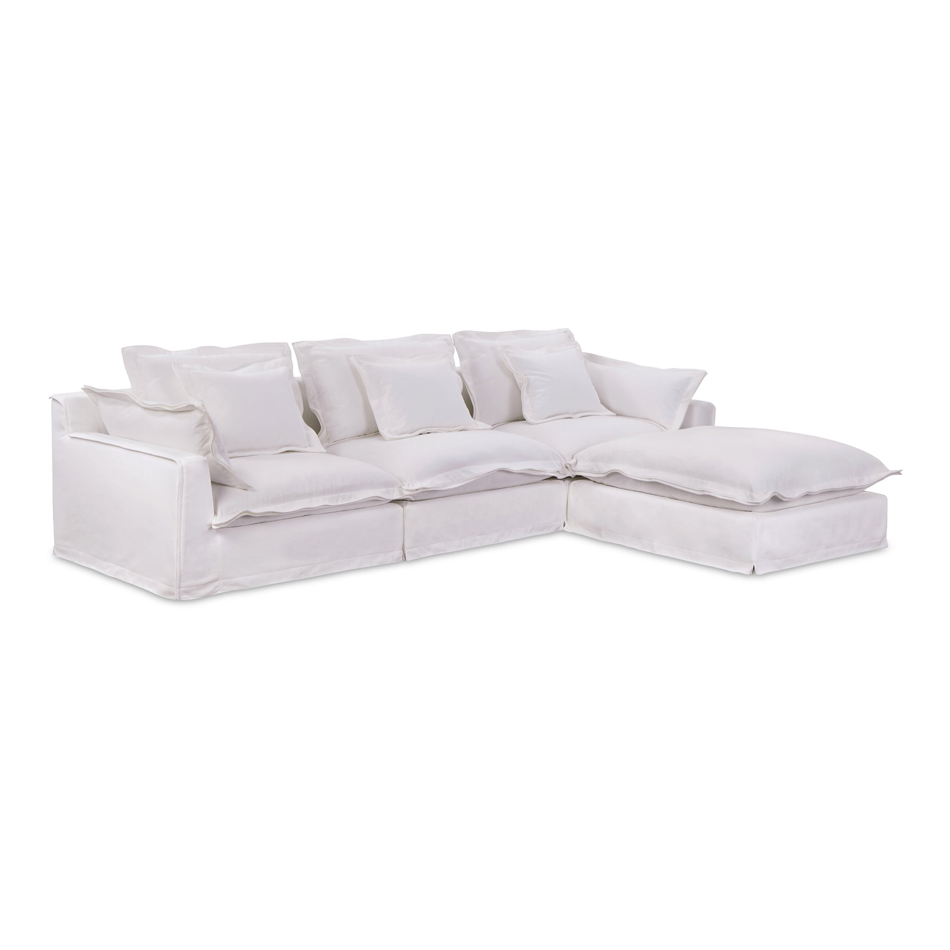 Morgan Lounge Modular Sectional, Performance Fabric Upholstery with Feather Wrapped Cushions, 4 Seater, White