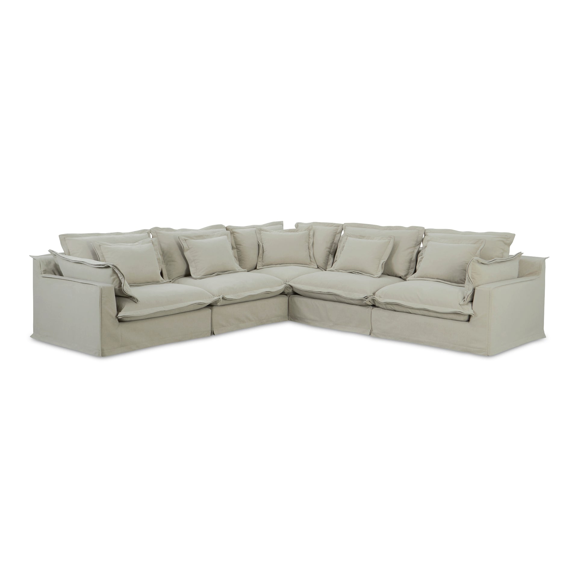 Morgan Classic L Modular Sectional, Performance Fabric Upholstery with Feather Wrapped Cushions, 5 Seater, Sand