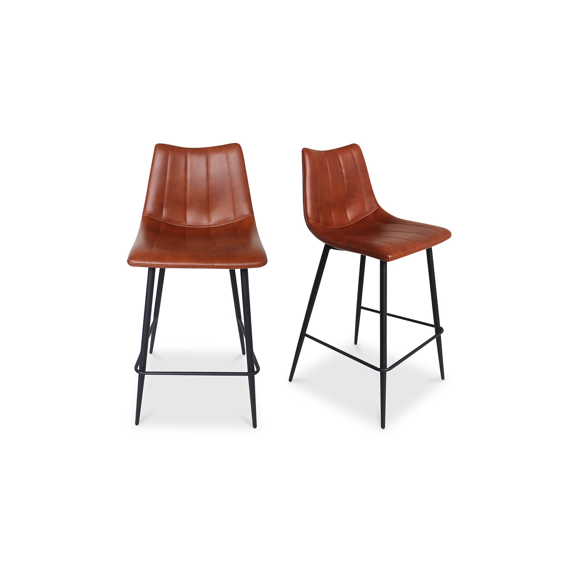 Florian Counter Stool, Faux Leather Upholstery, Iron Legs, Brown – Set of 2