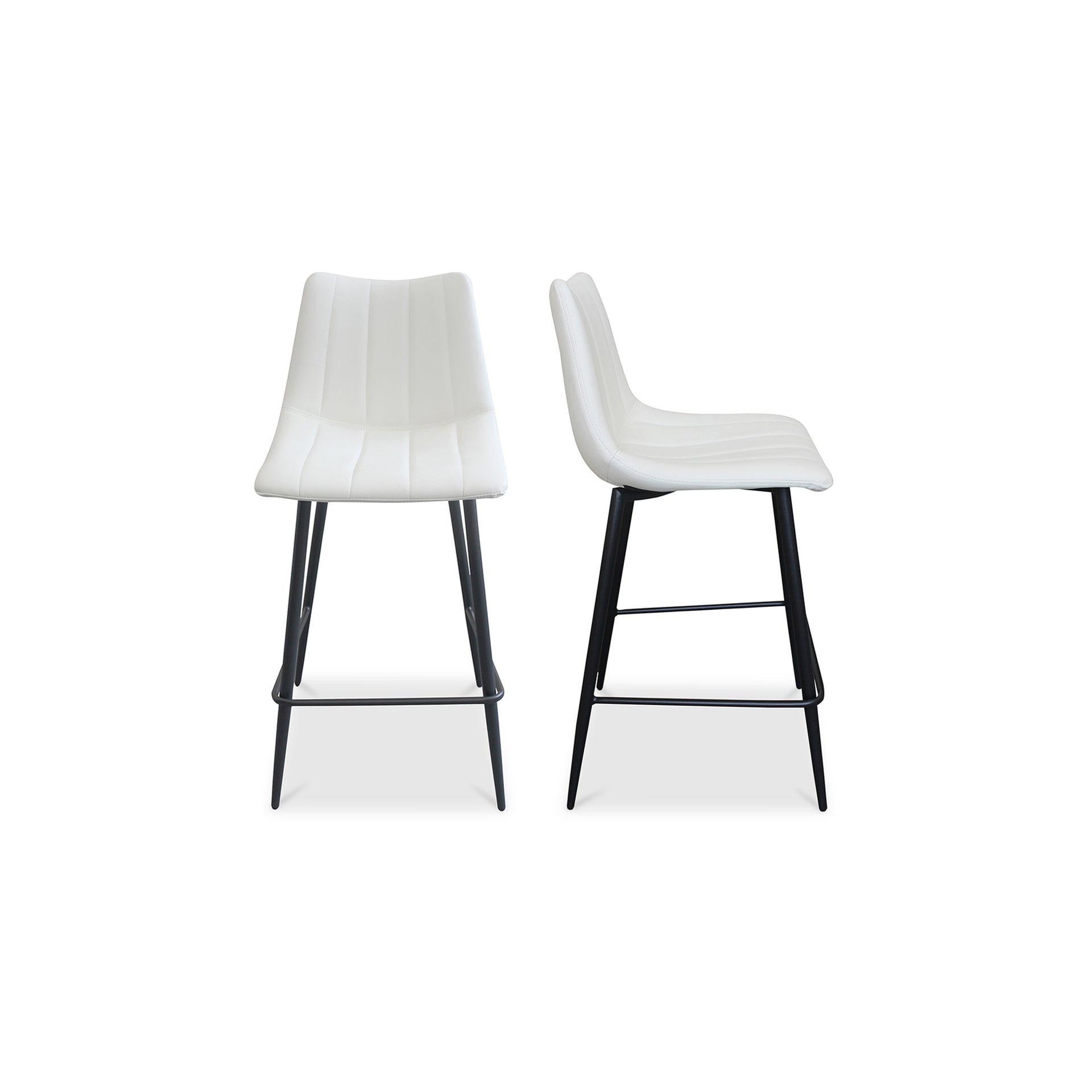 Florian Counter Stool, Faux Leather Upholstery, Iron Legs, Cream White – Set of 2