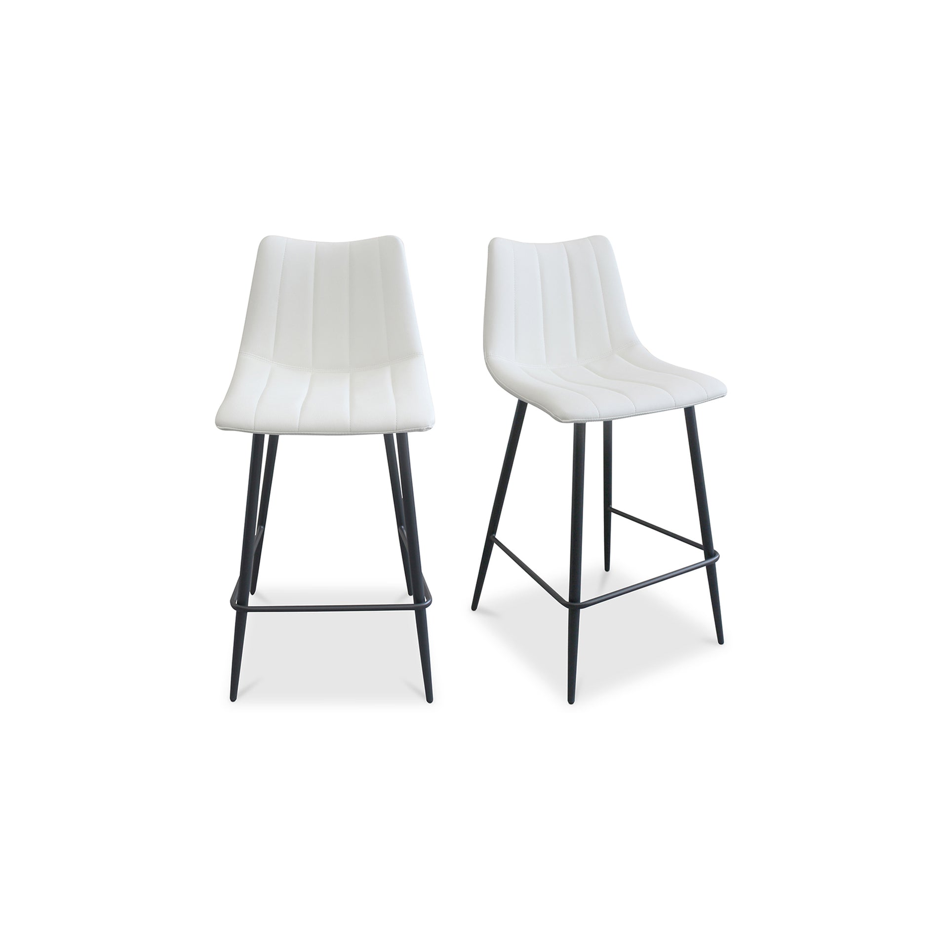 Florian Counter Stool, Faux Leather Upholstery, Iron Legs, Cream White – Set of 2