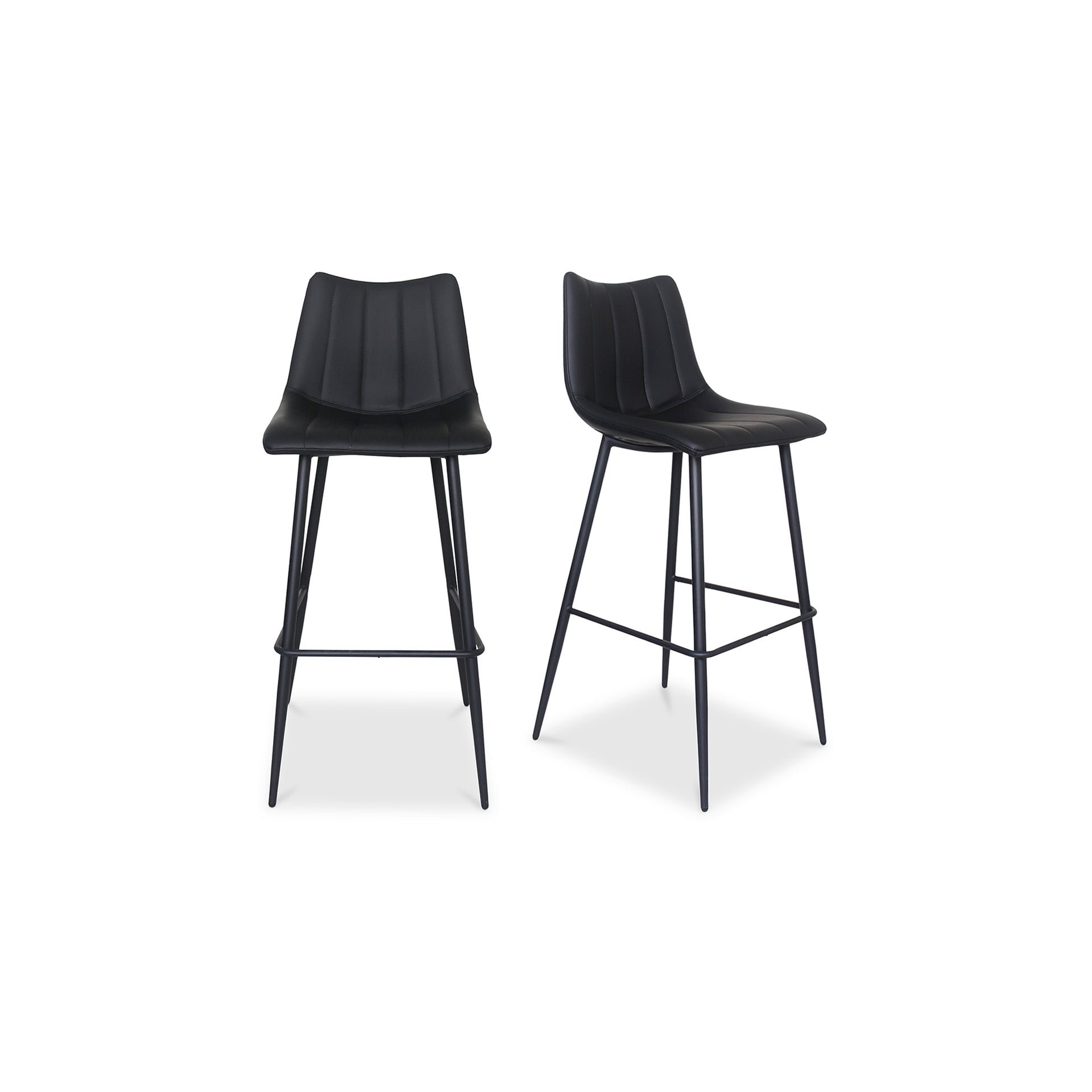 Florian Bar Stool, Vegan Leather Upholstery, High-Density Foam Cushioning with Black Steel Legs and Footrest, Black - Set of 2