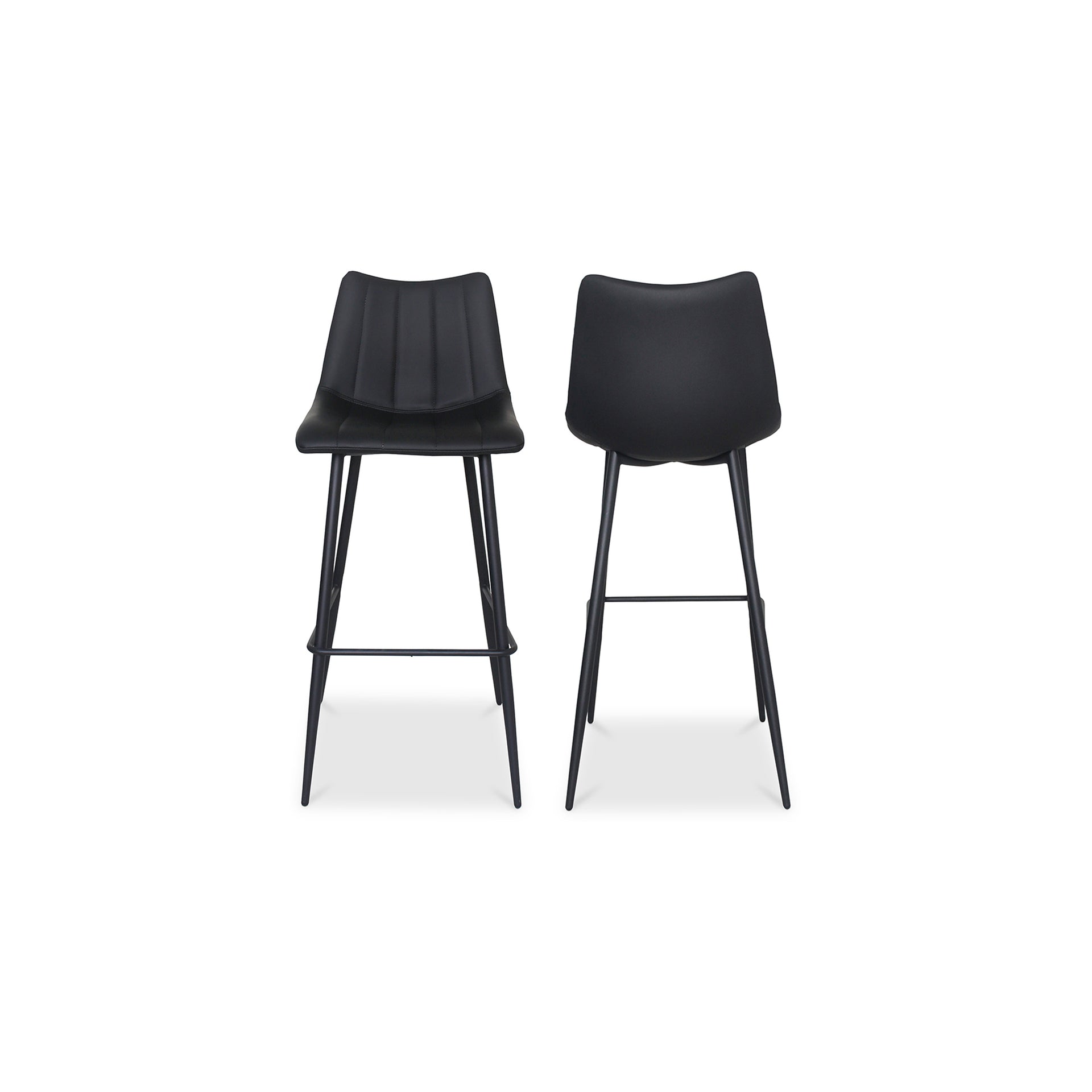 Florian Bar Stool, Vegan Leather Upholstery, High-Density Foam Cushioning with Black Steel Legs and Footrest, Black - Set of 2
