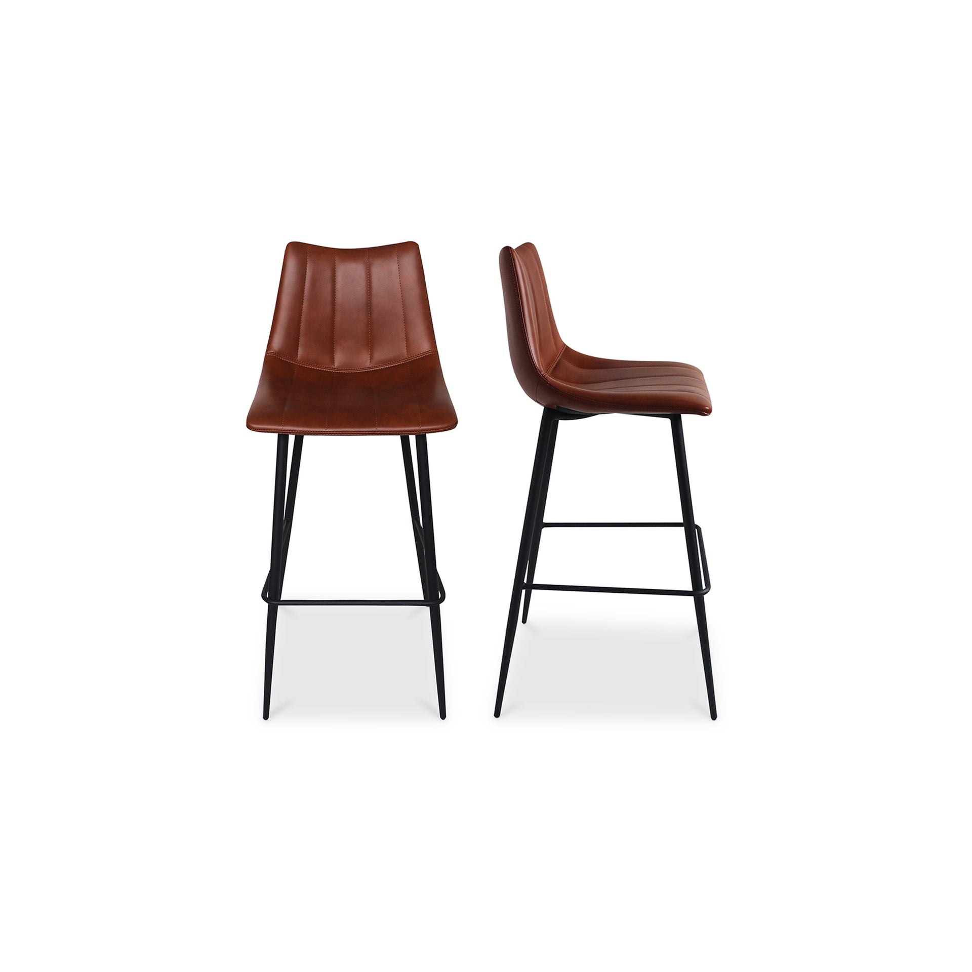 Florian Bar Stool, Faux Leather Upholstery, Metal Legs, Brown - Set of 2