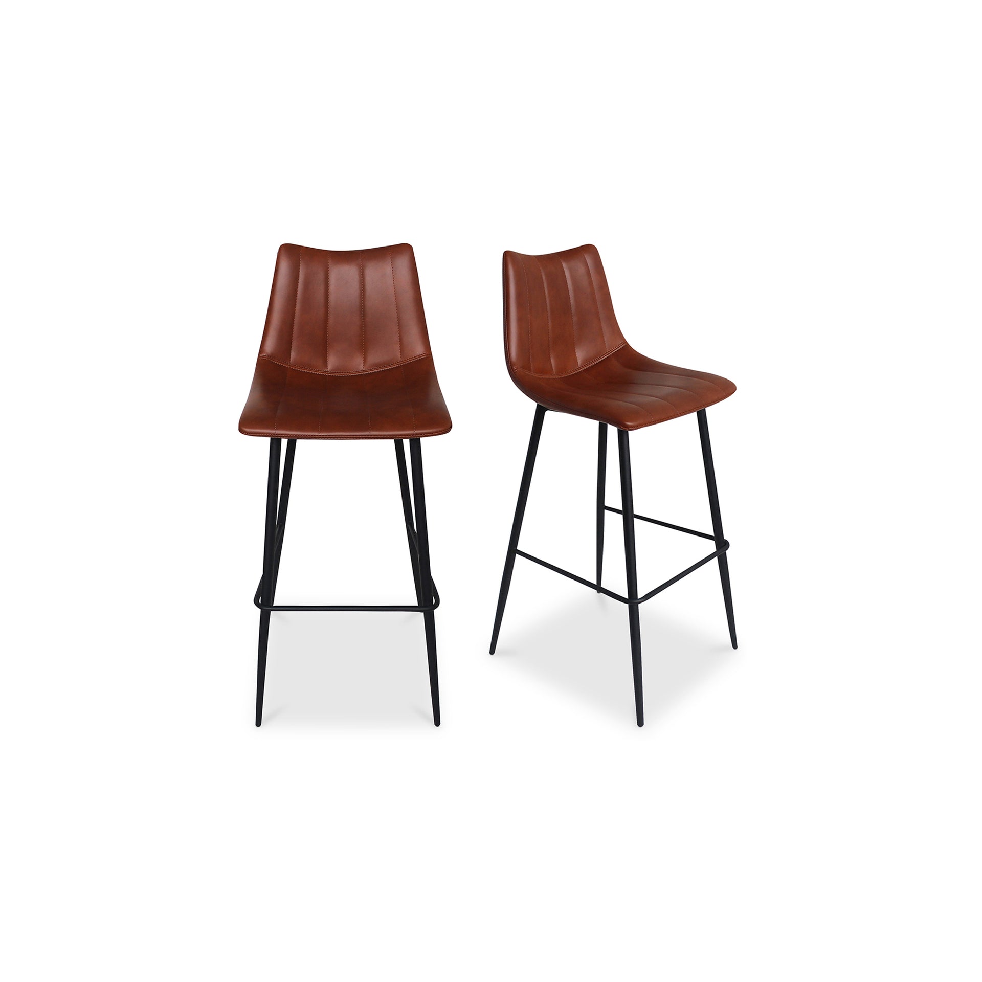 Florian Bar Stool, Faux Leather Upholstery, Metal Legs, Brown - Set of 2