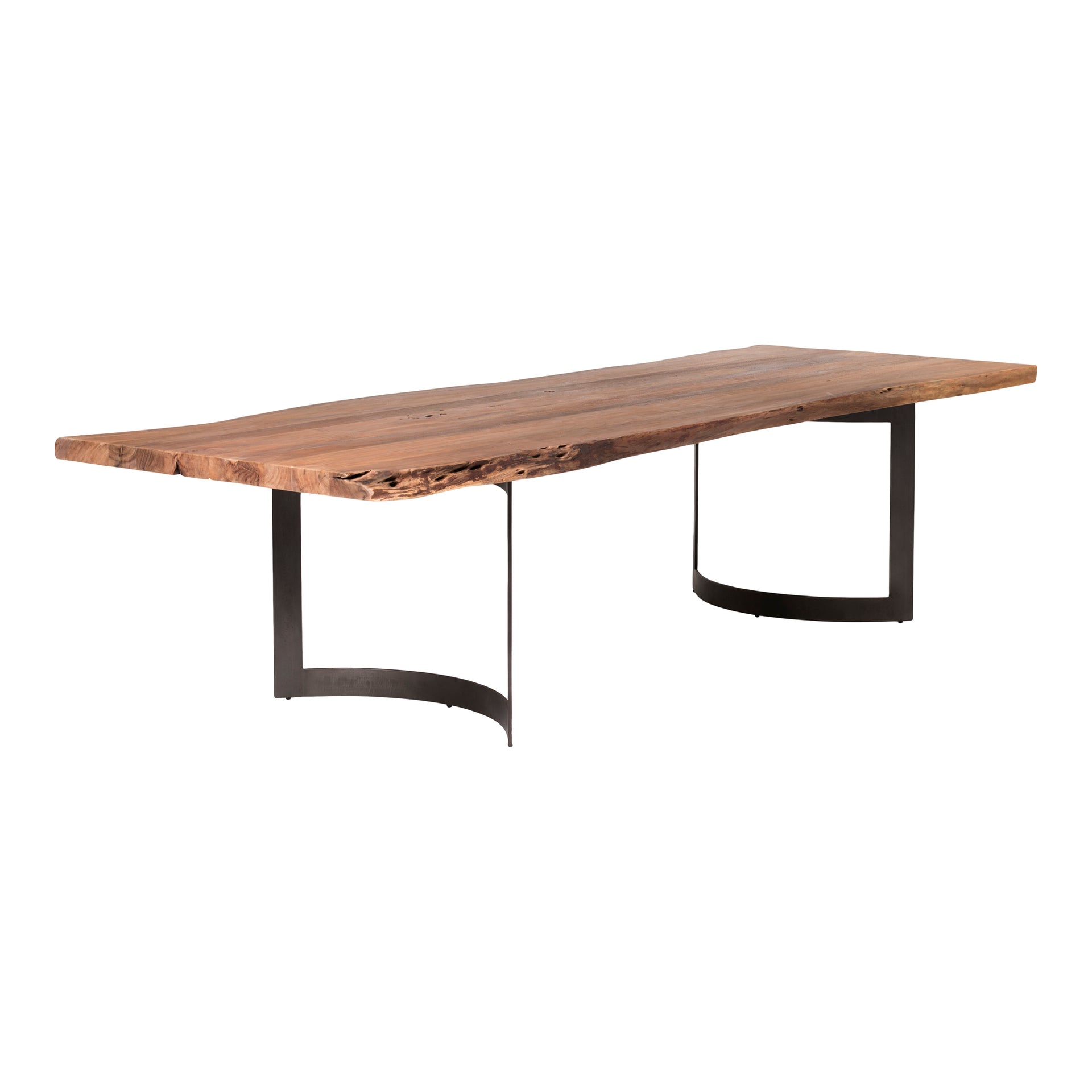 Ellis, Dining Table for 6, Solid Acacia Wood, Iron Base, Natural Stain