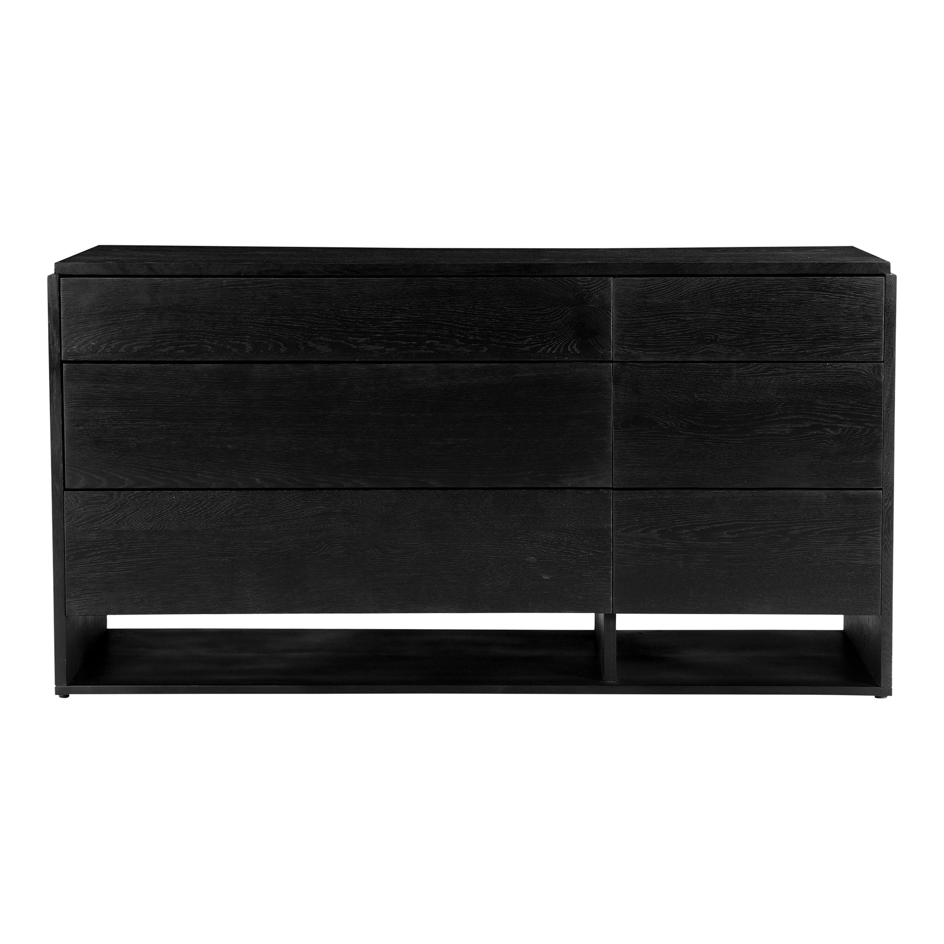 Isidore, Dresser, Contemporary Solid Oak and Mango Wood with Matte Black Iron Base, 6 Drawers, Black