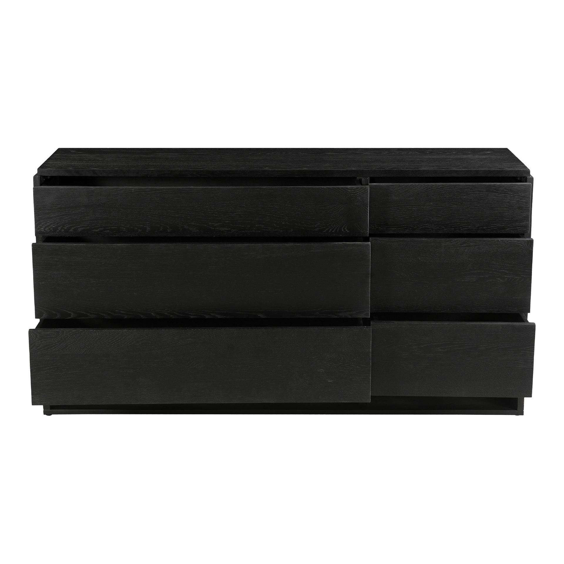Isidore, Dresser, Contemporary Solid Oak and Mango Wood with Matte Black Iron Base, 6 Drawers, Black
